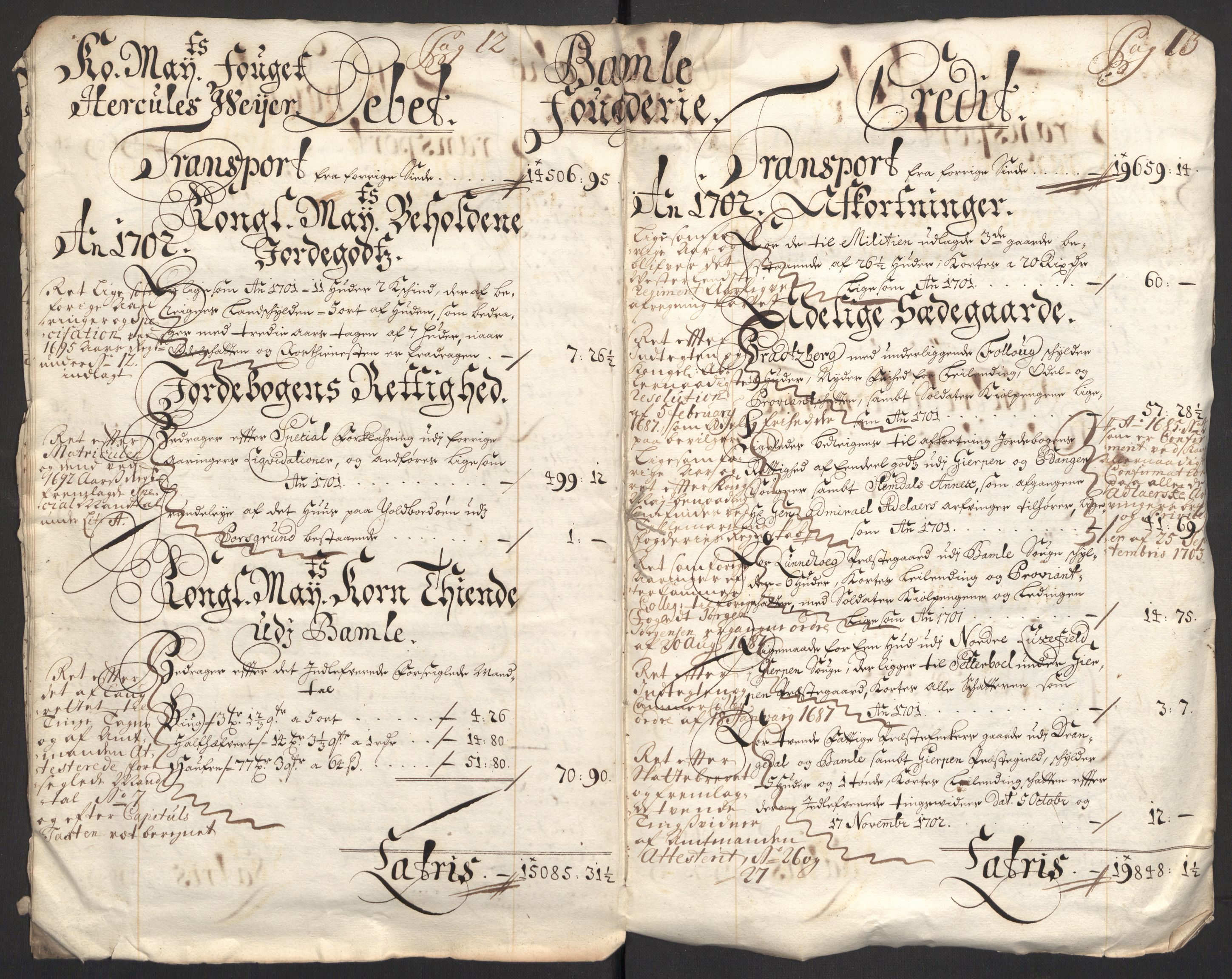 Rentekammeret inntil 1814, Reviderte regnskaper, Fogderegnskap, AV/RA-EA-4092/R36/L2106: Fogderegnskap Øvre og Nedre Telemark og Bamble, 1702, p. 9