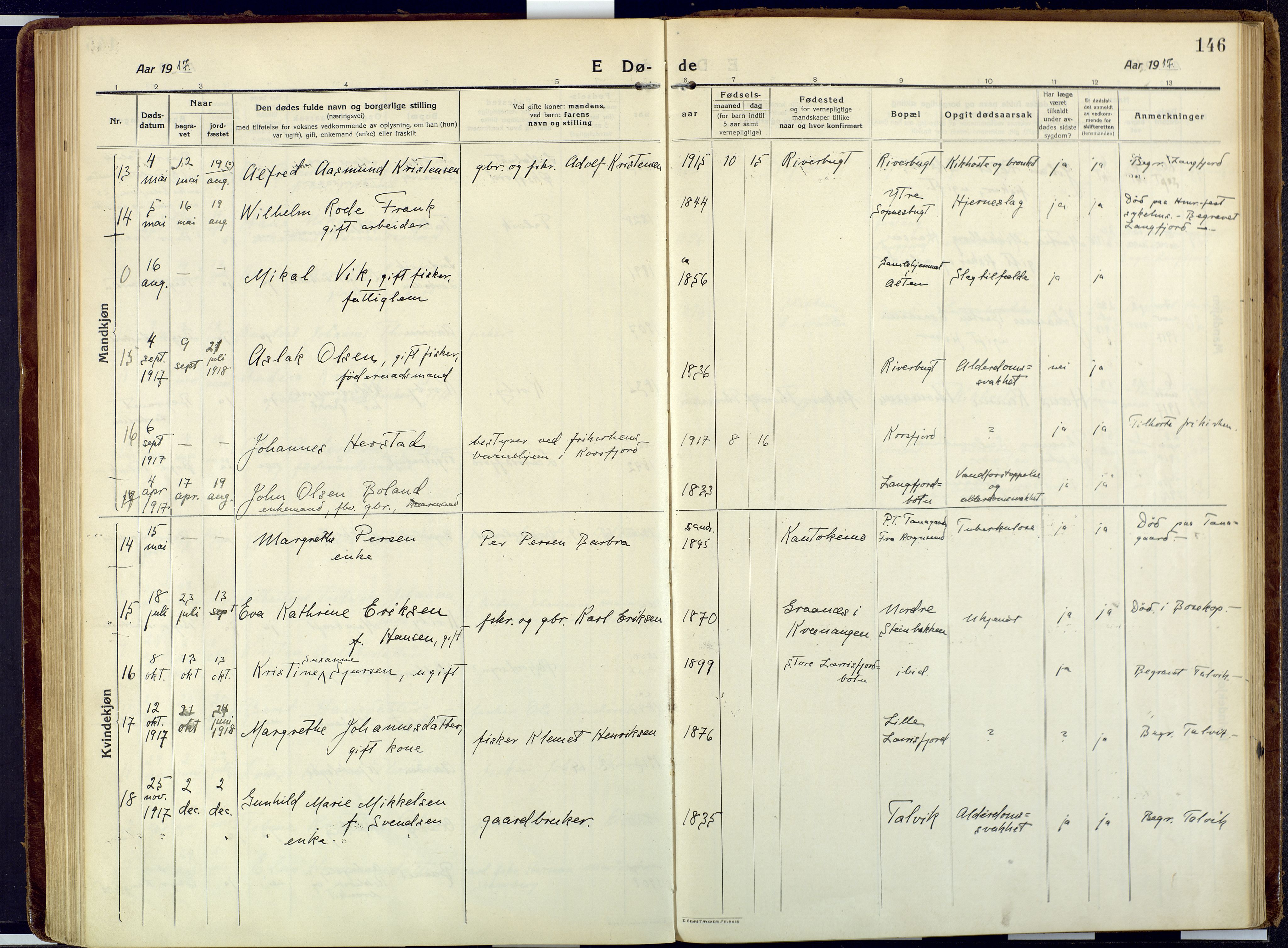 Talvik sokneprestkontor, SATØ/S-1337/H/Ha/L0018kirke: Parish register (official) no. 18, 1915-1924, p. 146