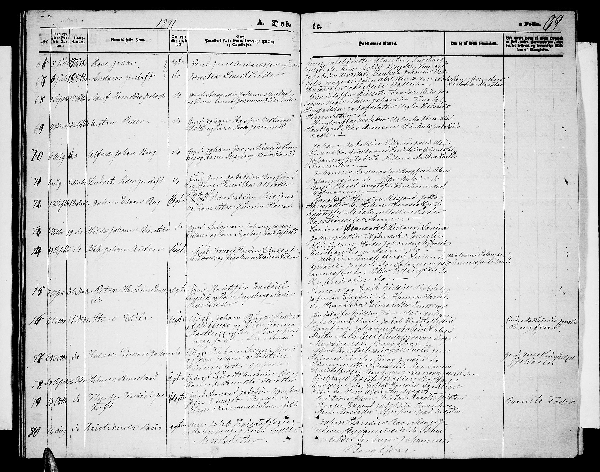 Ministerialprotokoller, klokkerbøker og fødselsregistre - Nordland, AV/SAT-A-1459/880/L1140: Parish register (copy) no. 880C02, 1861-1875, p. 69