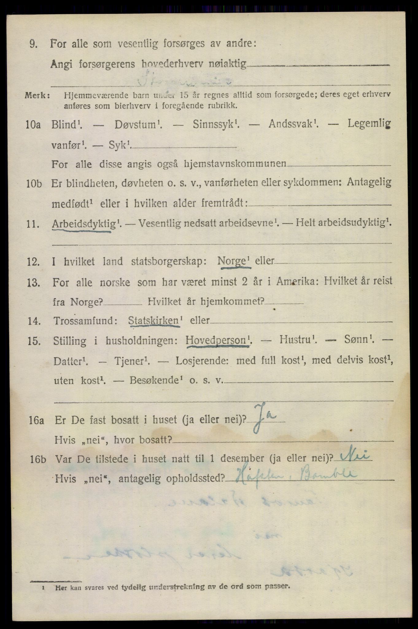 SAKO, 1920 census for Bamble, 1920, p. 2036