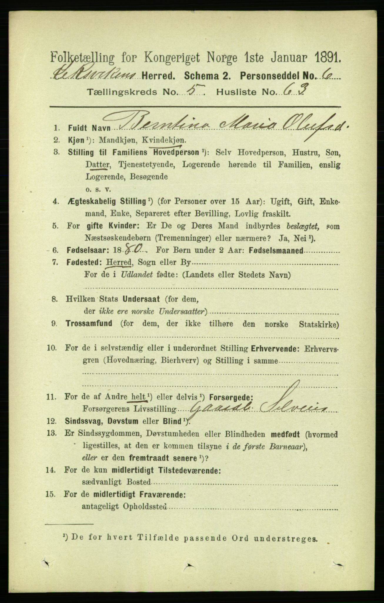 RA, 1891 census for 1718 Leksvik, 1891, p. 2995