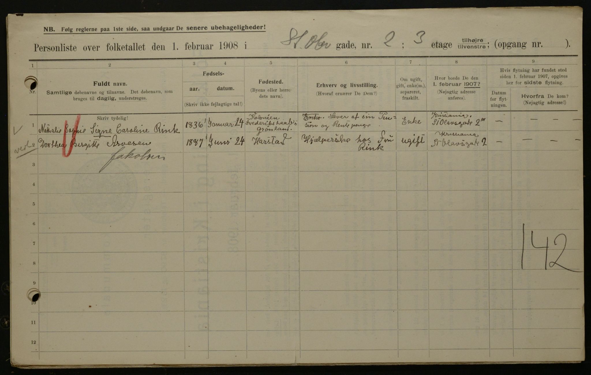 OBA, Municipal Census 1908 for Kristiania, 1908, p. 79272