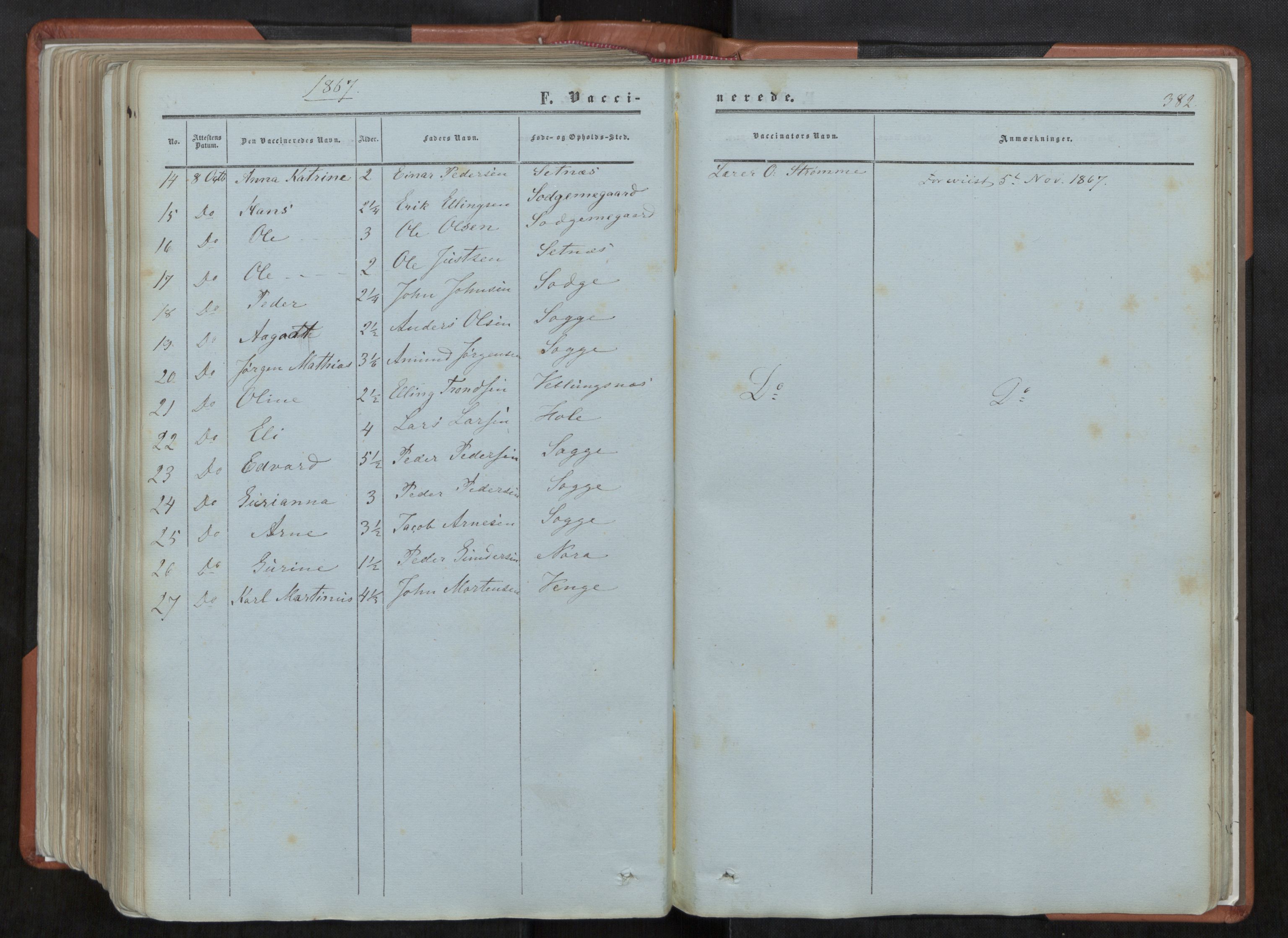 Ministerialprotokoller, klokkerbøker og fødselsregistre - Møre og Romsdal, AV/SAT-A-1454/544/L0572: Parish register (official) no. 544A05, 1854-1886, p. 382