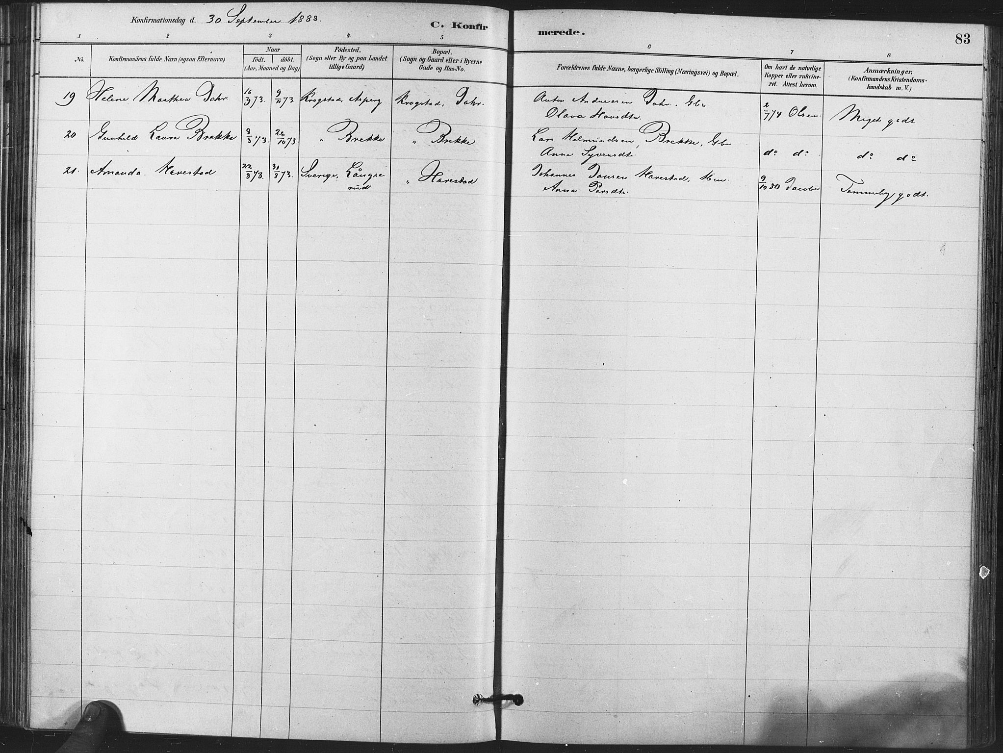 Kråkstad prestekontor Kirkebøker, AV/SAO-A-10125a/F/Fa/L0009: Parish register (official) no. I 9, 1880-1892, p. 83