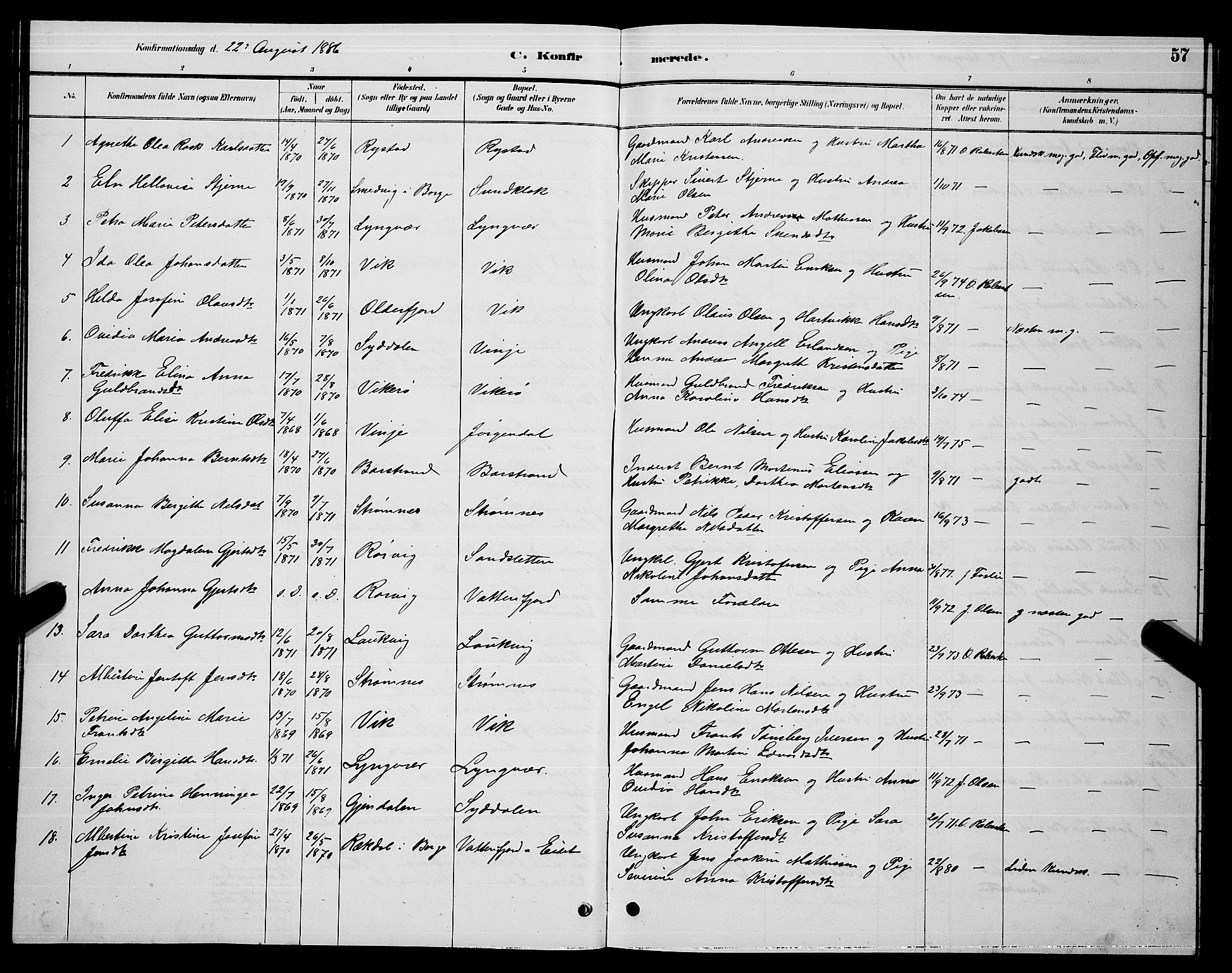 Ministerialprotokoller, klokkerbøker og fødselsregistre - Nordland, SAT/A-1459/876/L1104: Parish register (copy) no. 876C03, 1886-1896, p. 57