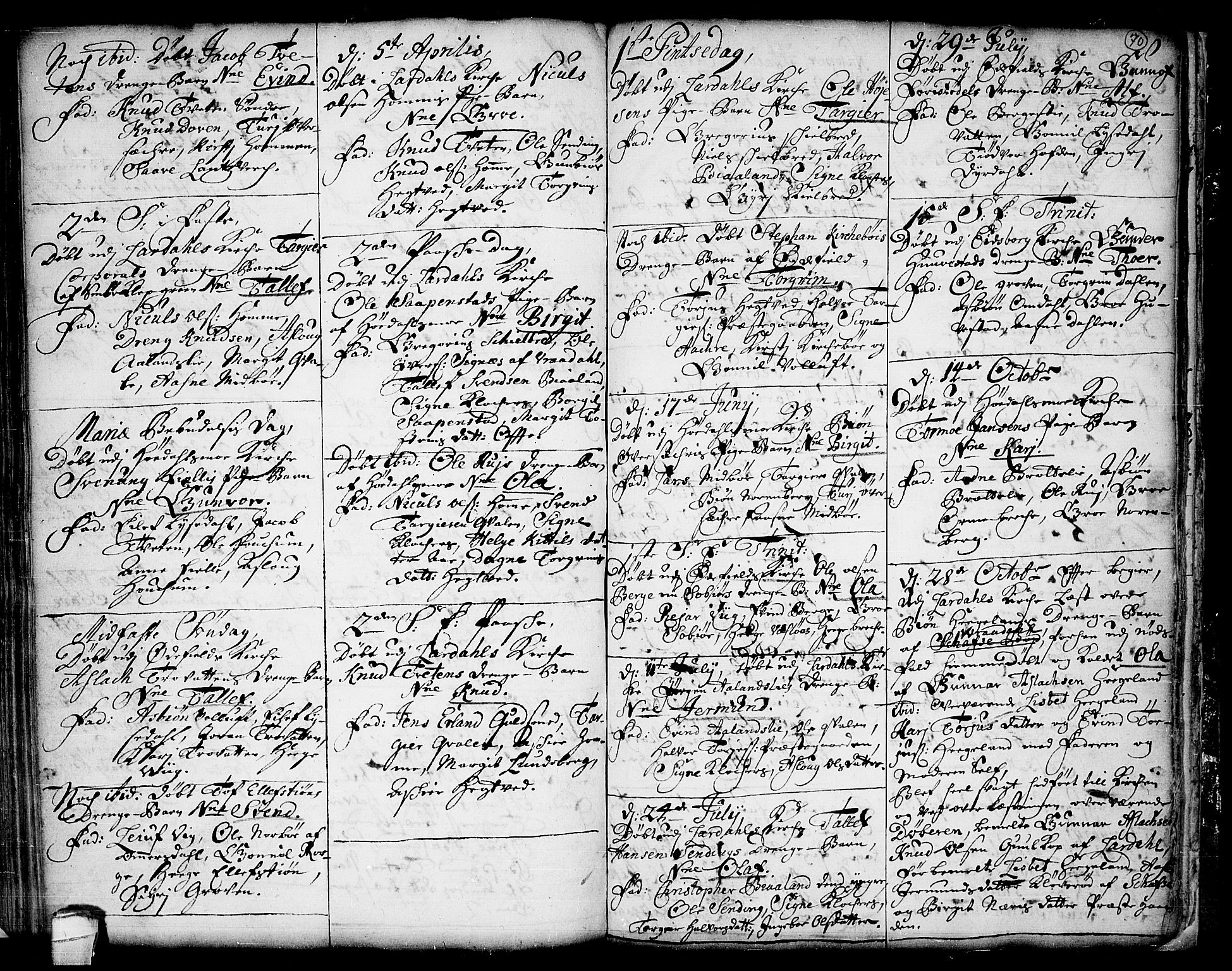 Lårdal kirkebøker, SAKO/A-284/F/Fa/L0001: Parish register (official) no. I 1, 1721-1734, p. 70