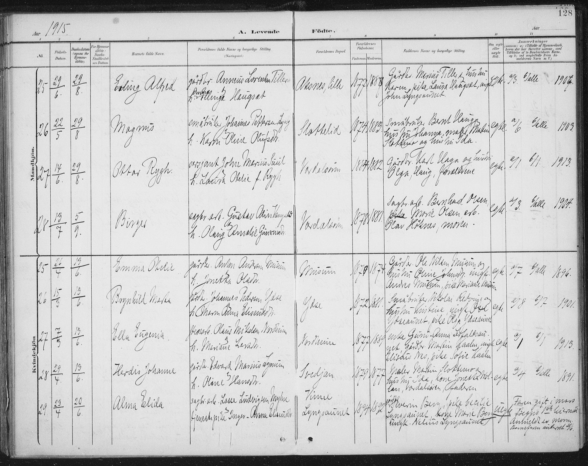 Ministerialprotokoller, klokkerbøker og fødselsregistre - Nord-Trøndelag, AV/SAT-A-1458/723/L0246: Parish register (official) no. 723A15, 1900-1917, p. 128