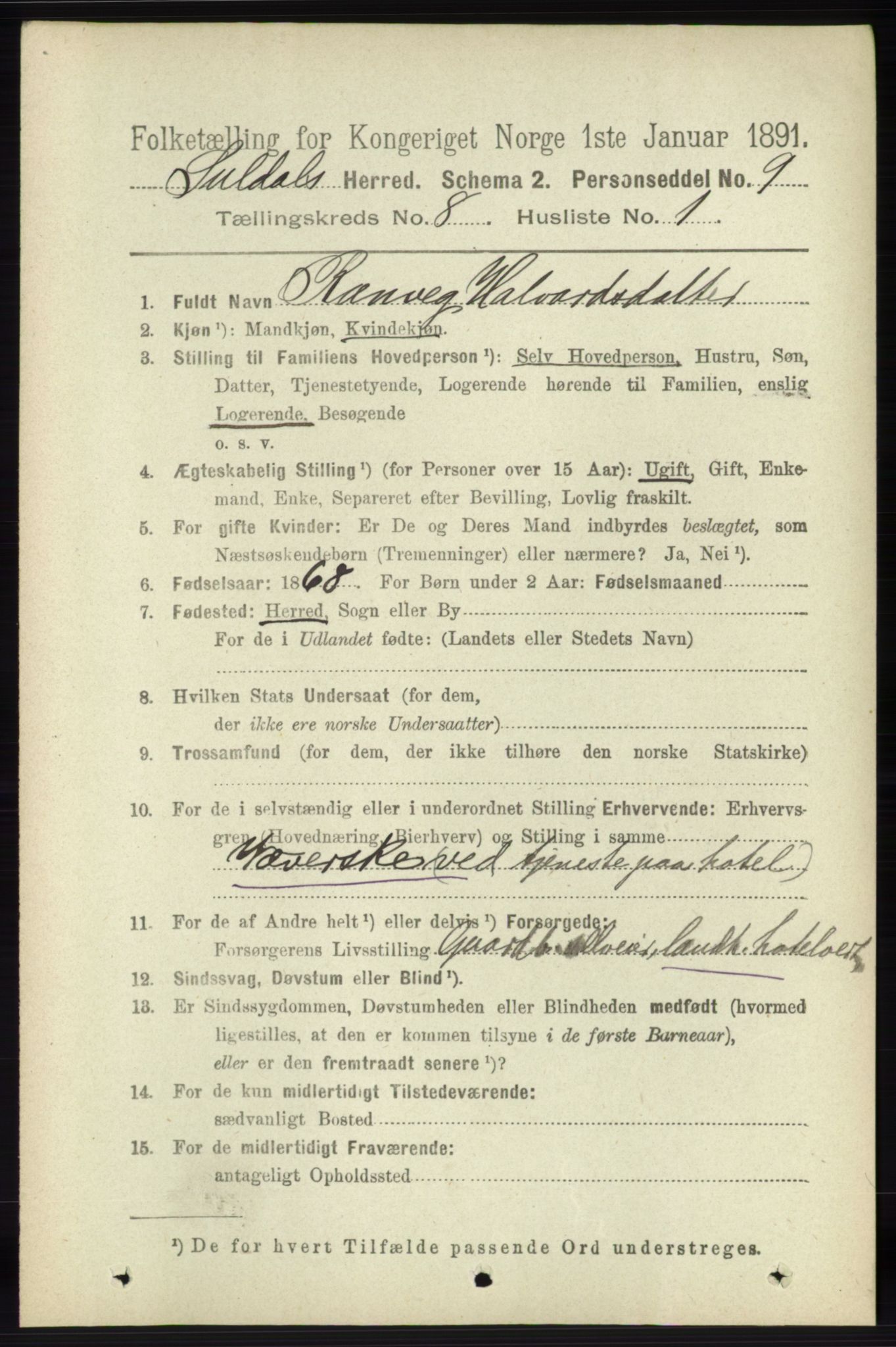 RA, 1891 census for 1134 Suldal, 1891, p. 2304