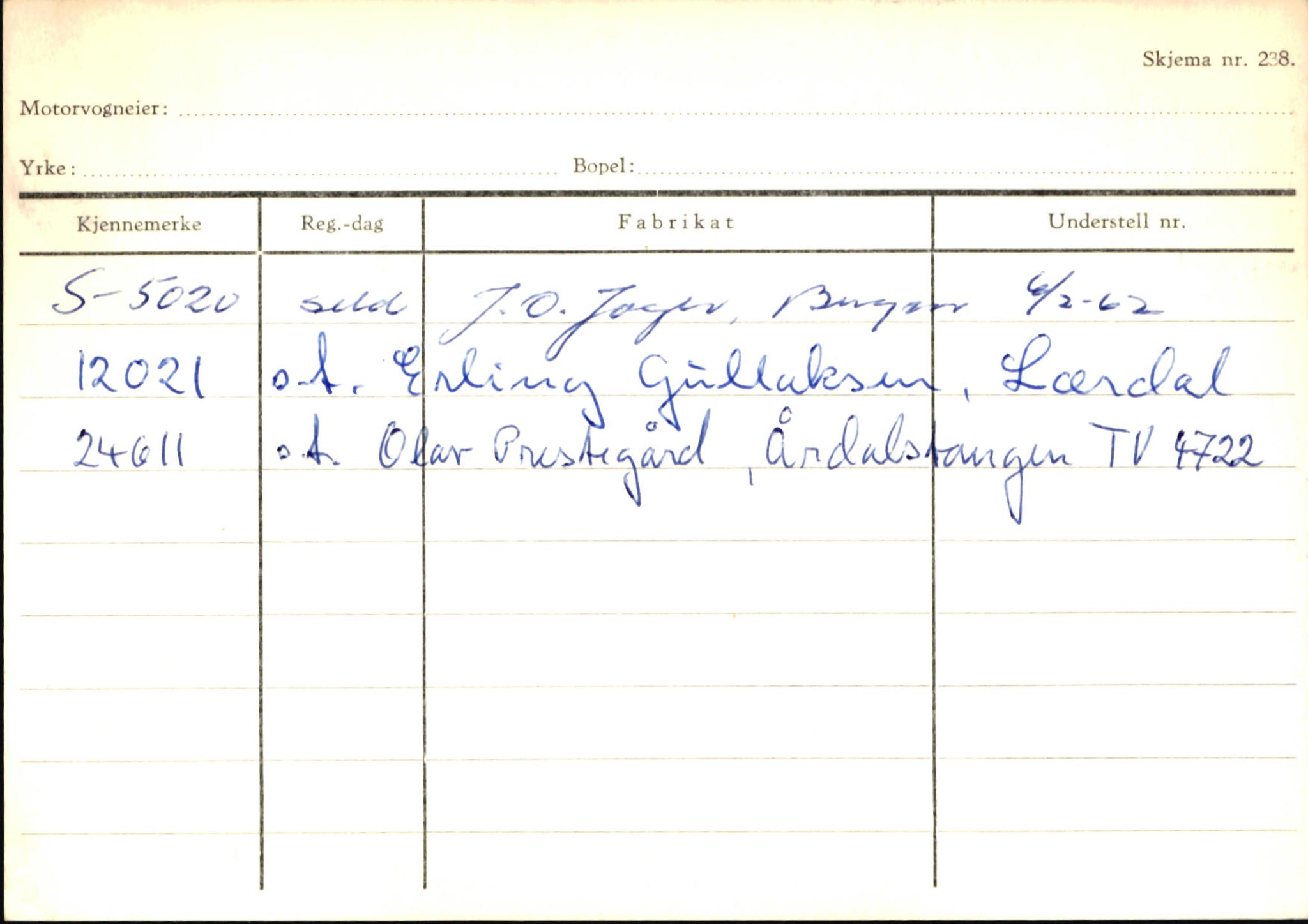 Statens vegvesen, Sogn og Fjordane vegkontor, AV/SAB-A-5301/4/F/L0145: Registerkort Vågsøy S-Å. Årdal I-P, 1945-1975, p. 921