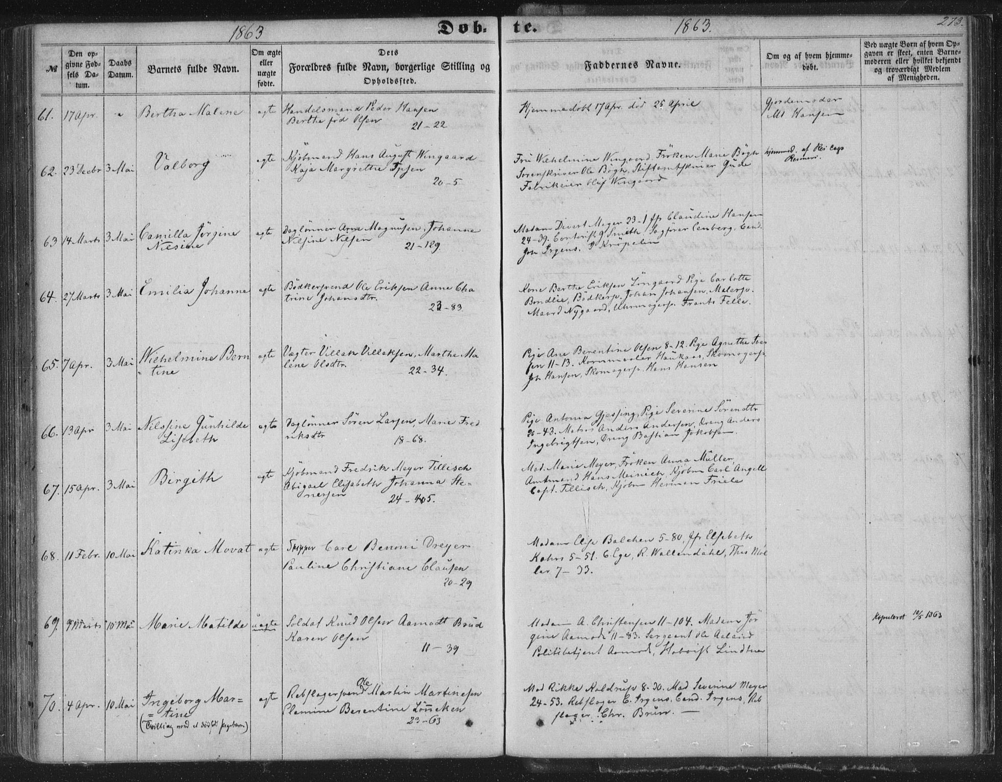 Korskirken sokneprestembete, AV/SAB-A-76101/H/Haa/L0018: Parish register (official) no. B 4, 1857-1866, p. 273