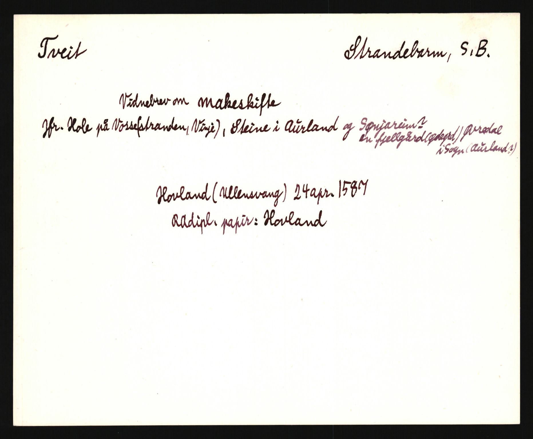 Riksarkivets diplomsamling, AV/RA-EA-5965/F35/F35e/L0028: Registreringssedler Hordaland 1, 1400-1700, p. 51