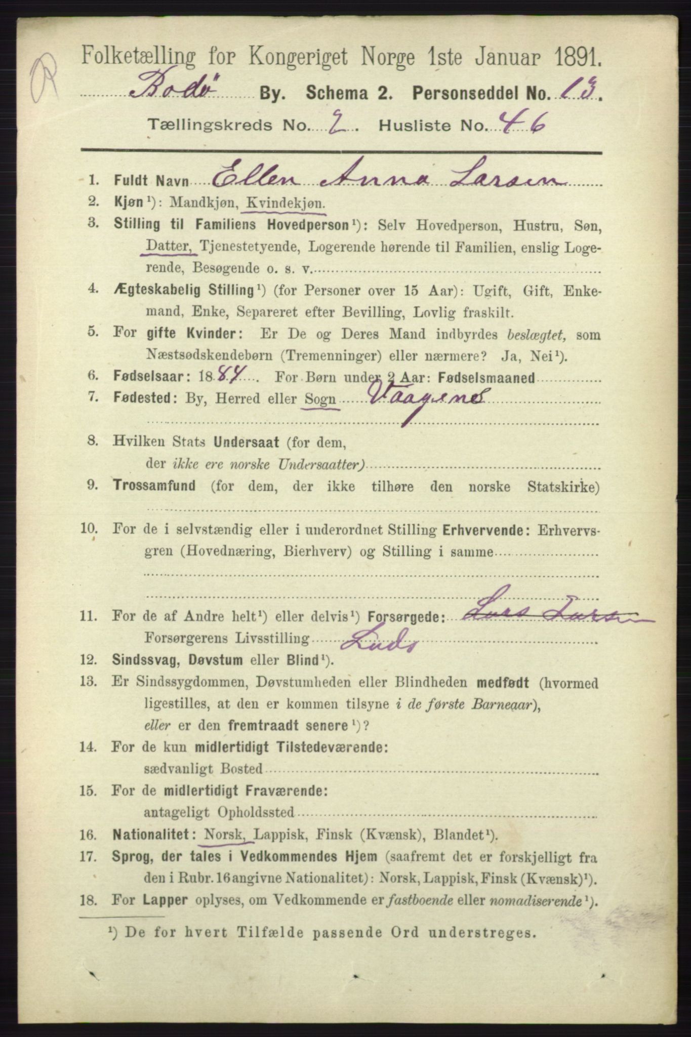 RA, 1891 census for 1804 Bodø, 1891, p. 1594