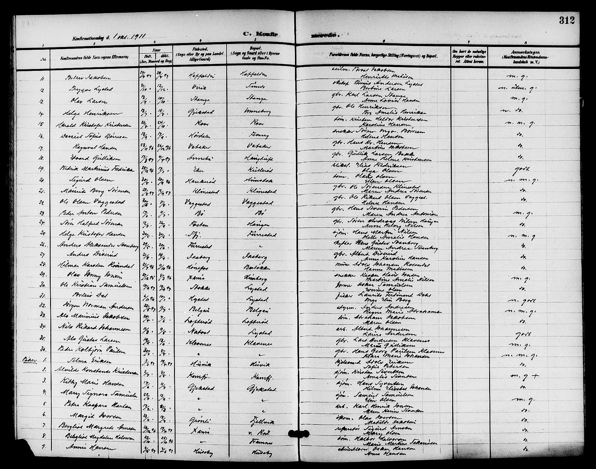 Sandar kirkebøker, AV/SAKO-A-243/G/Ga/L0002: Parish register (copy) no. 2, 1900-1915, p. 312