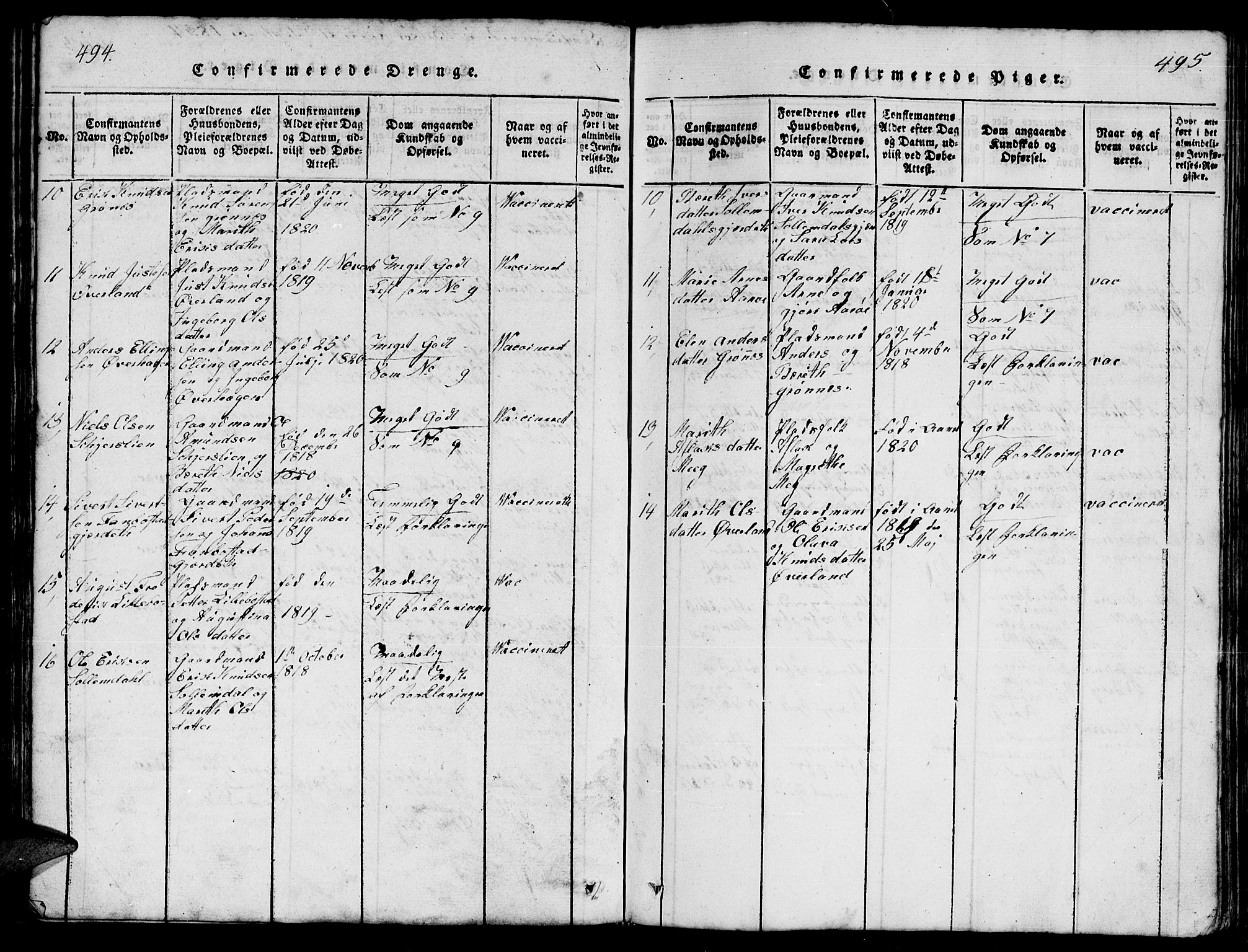 Ministerialprotokoller, klokkerbøker og fødselsregistre - Møre og Romsdal, AV/SAT-A-1454/555/L0665: Parish register (copy) no. 555C01, 1818-1868, p. 494-495