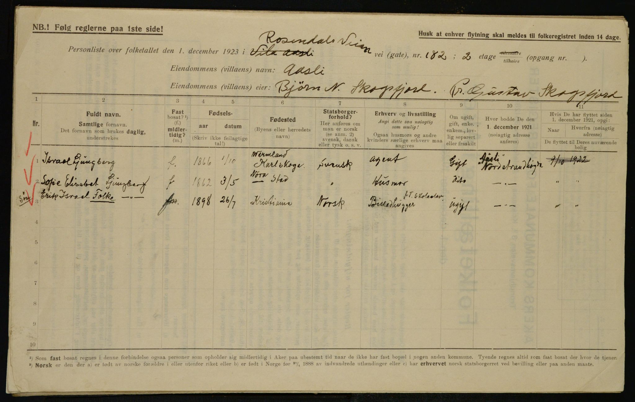 , Municipal Census 1923 for Aker, 1923, p. 44514