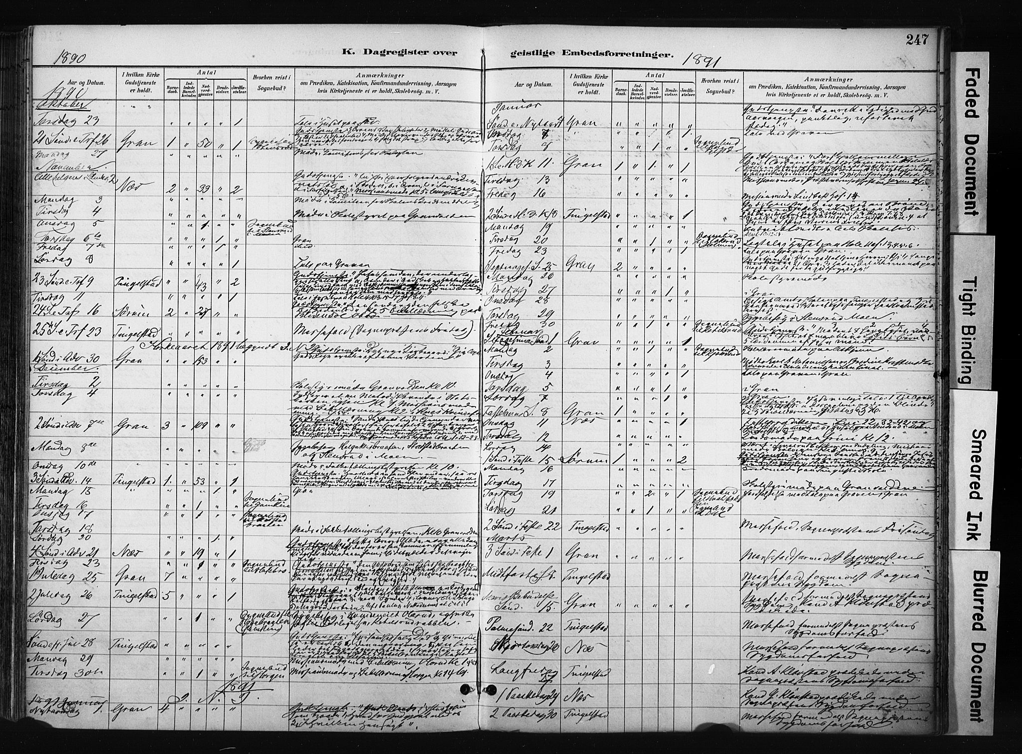 Gran prestekontor, AV/SAH-PREST-112/H/Ha/Haa/L0017: Parish register (official) no. 17, 1889-1897, p. 247