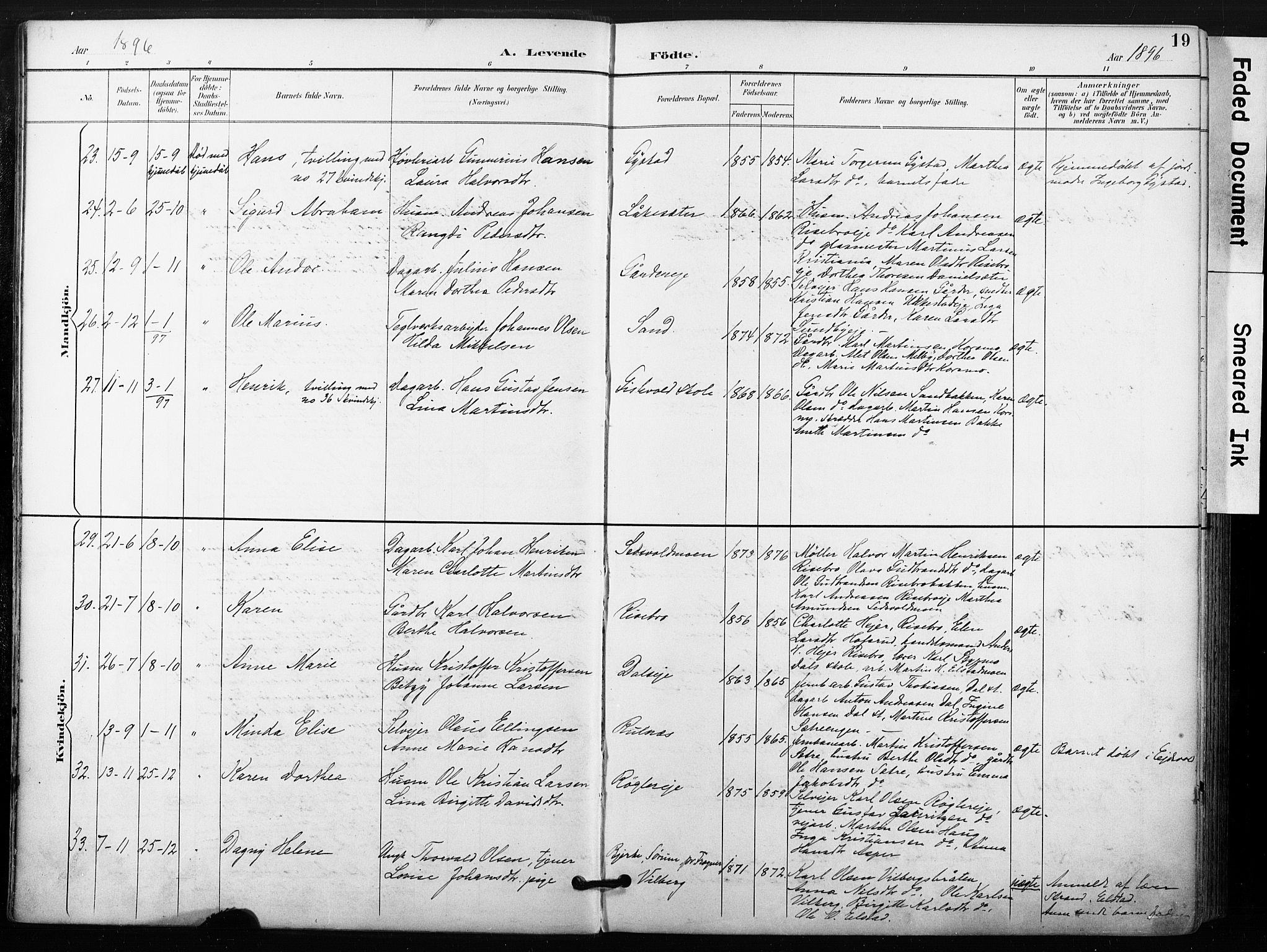 Ullensaker prestekontor Kirkebøker, AV/SAO-A-10236a/F/Fb/L0002: Parish register (official) no. II 2, 1894-1909, p. 19