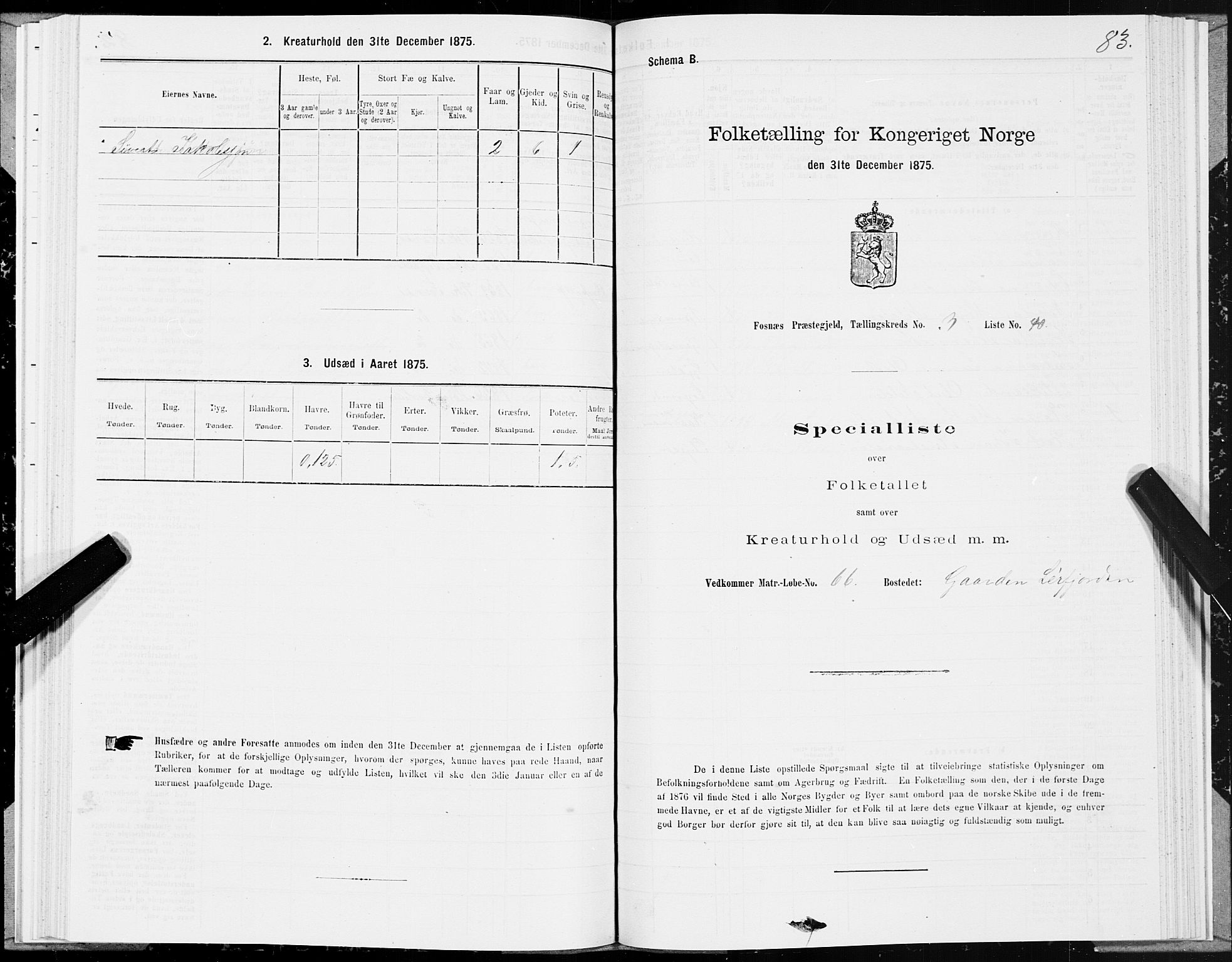 SAT, 1875 census for 1748P Fosnes, 1875, p. 4083