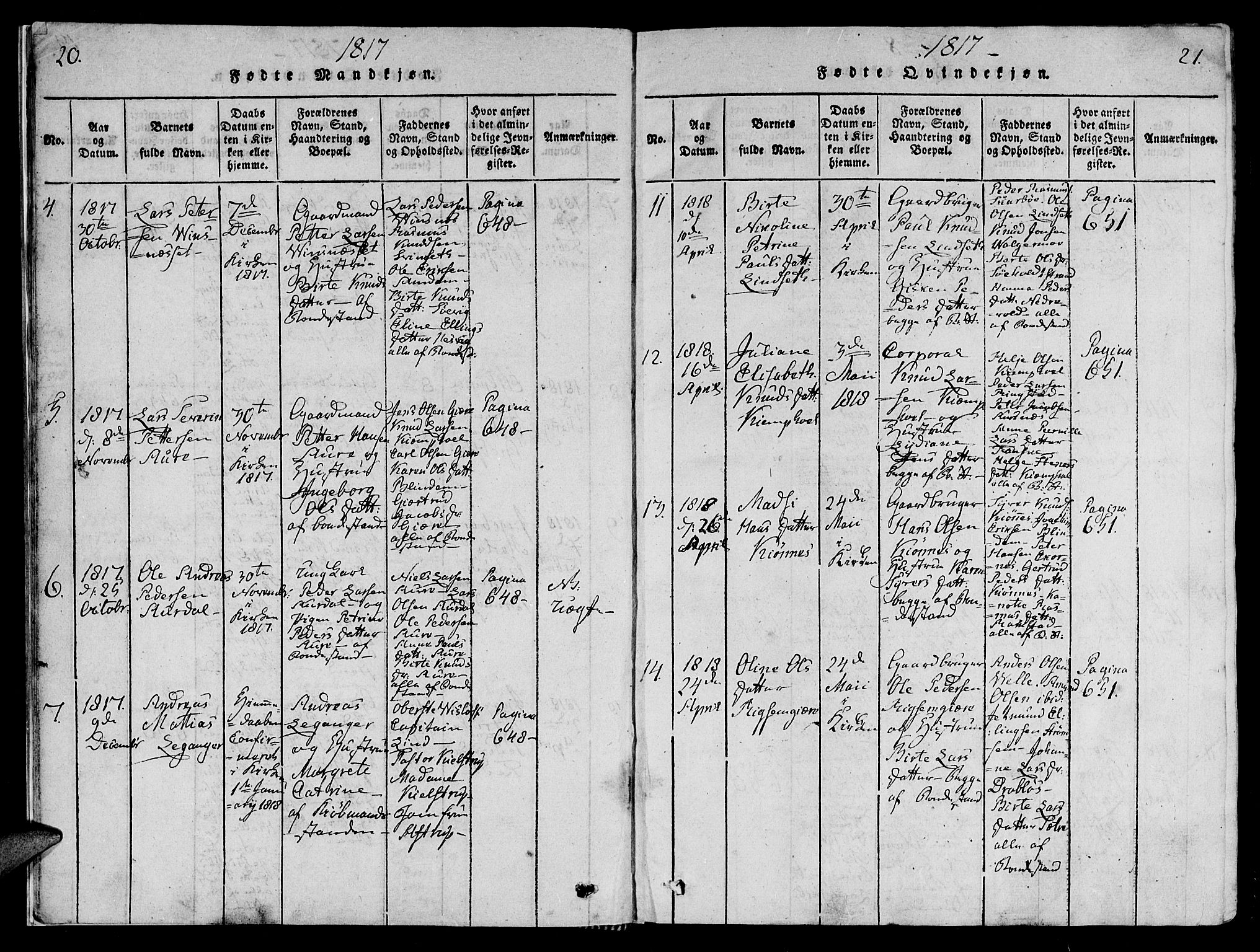 Ministerialprotokoller, klokkerbøker og fødselsregistre - Møre og Romsdal, AV/SAT-A-1454/522/L0310: Parish register (official) no. 522A05, 1816-1832, p. 20-21