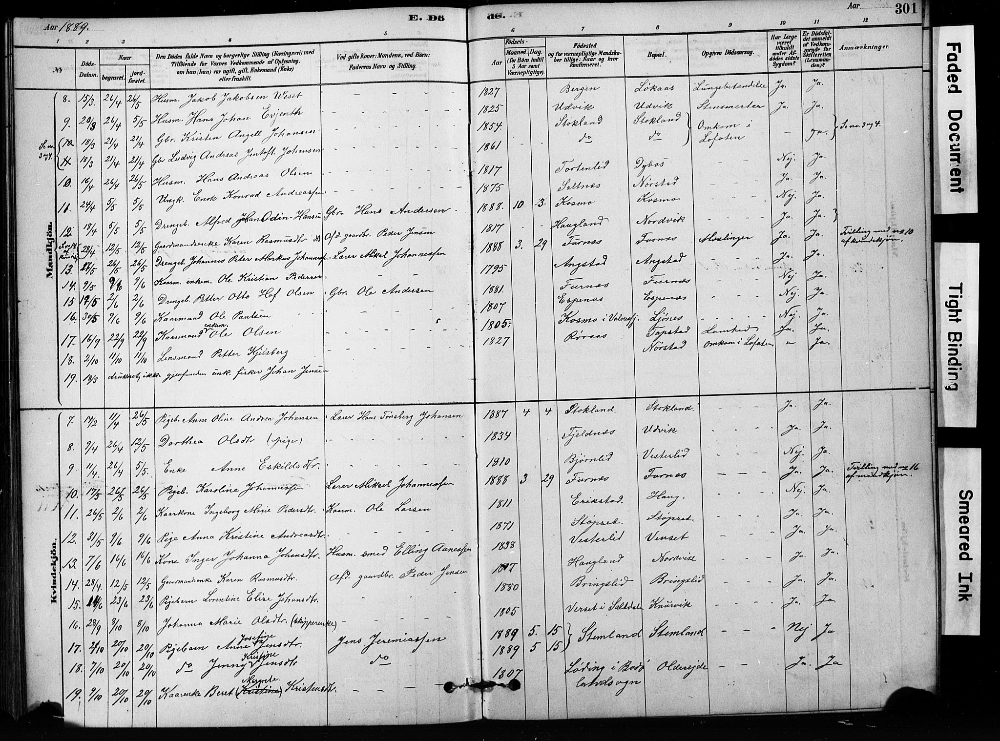 Ministerialprotokoller, klokkerbøker og fødselsregistre - Nordland, SAT/A-1459/852/L0754: Parish register (copy) no. 852C05, 1878-1894, p. 301
