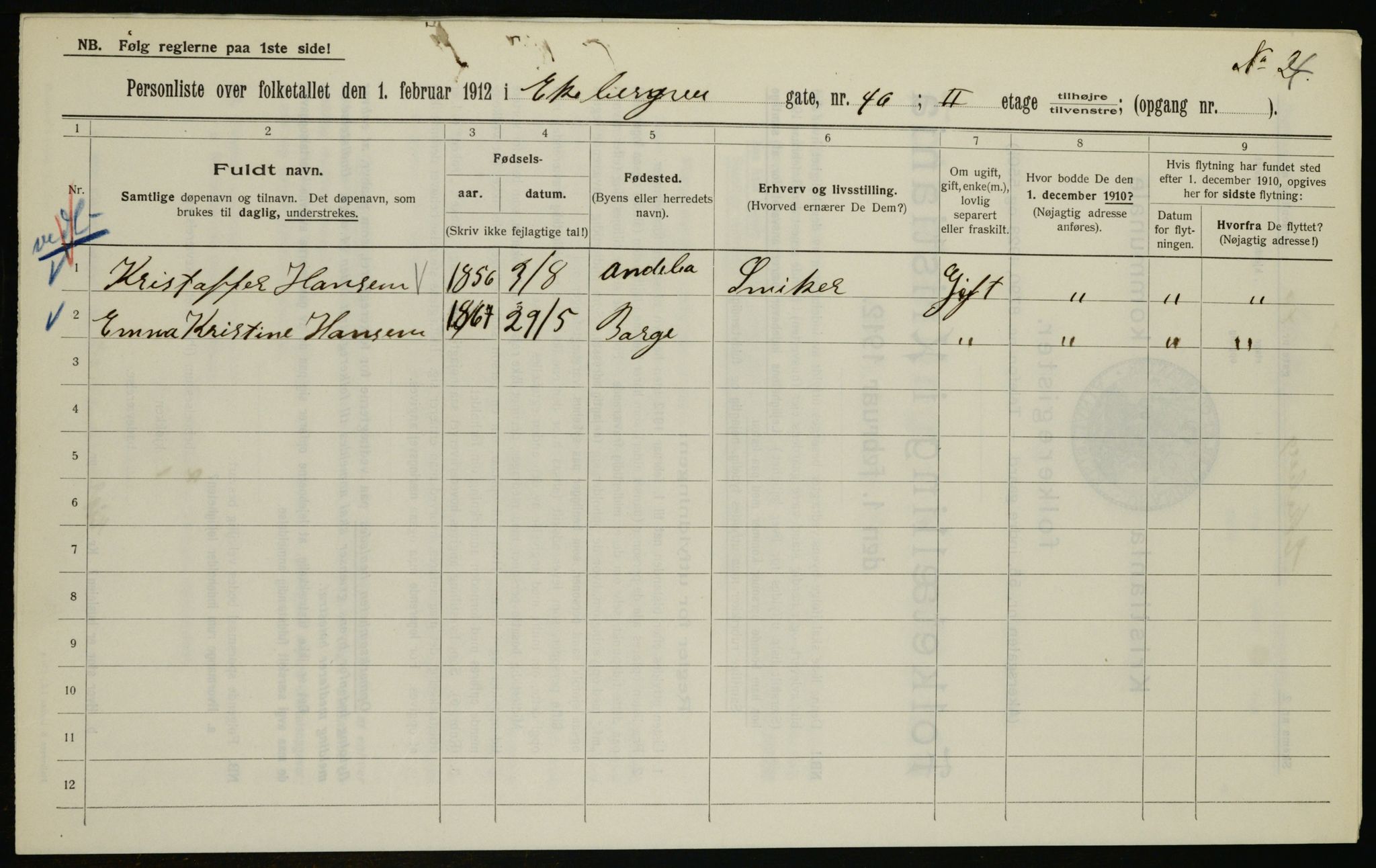 OBA, Municipal Census 1912 for Kristiania, 1912, p. 20351