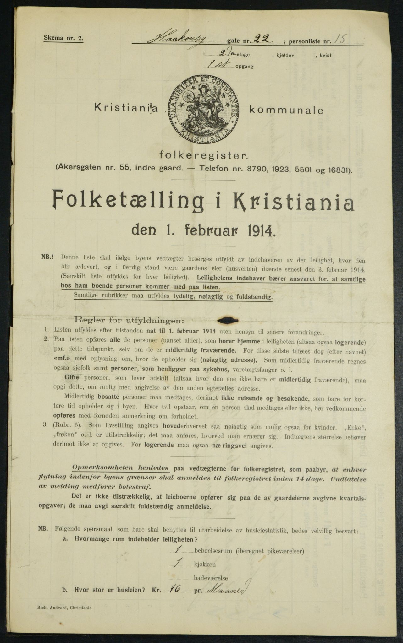 OBA, Municipal Census 1914 for Kristiania, 1914, p. 43177