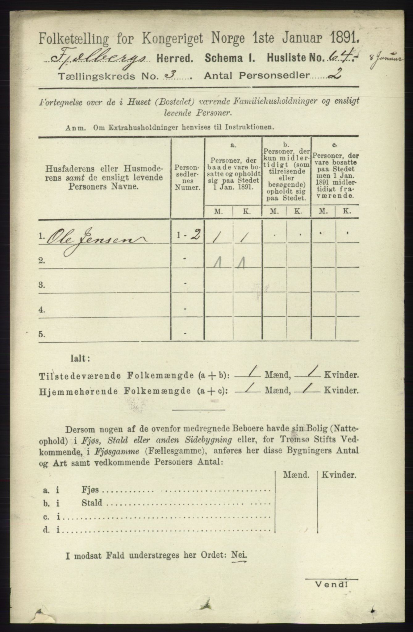 RA, 1891 census for 1213 Fjelberg, 1891, p. 784