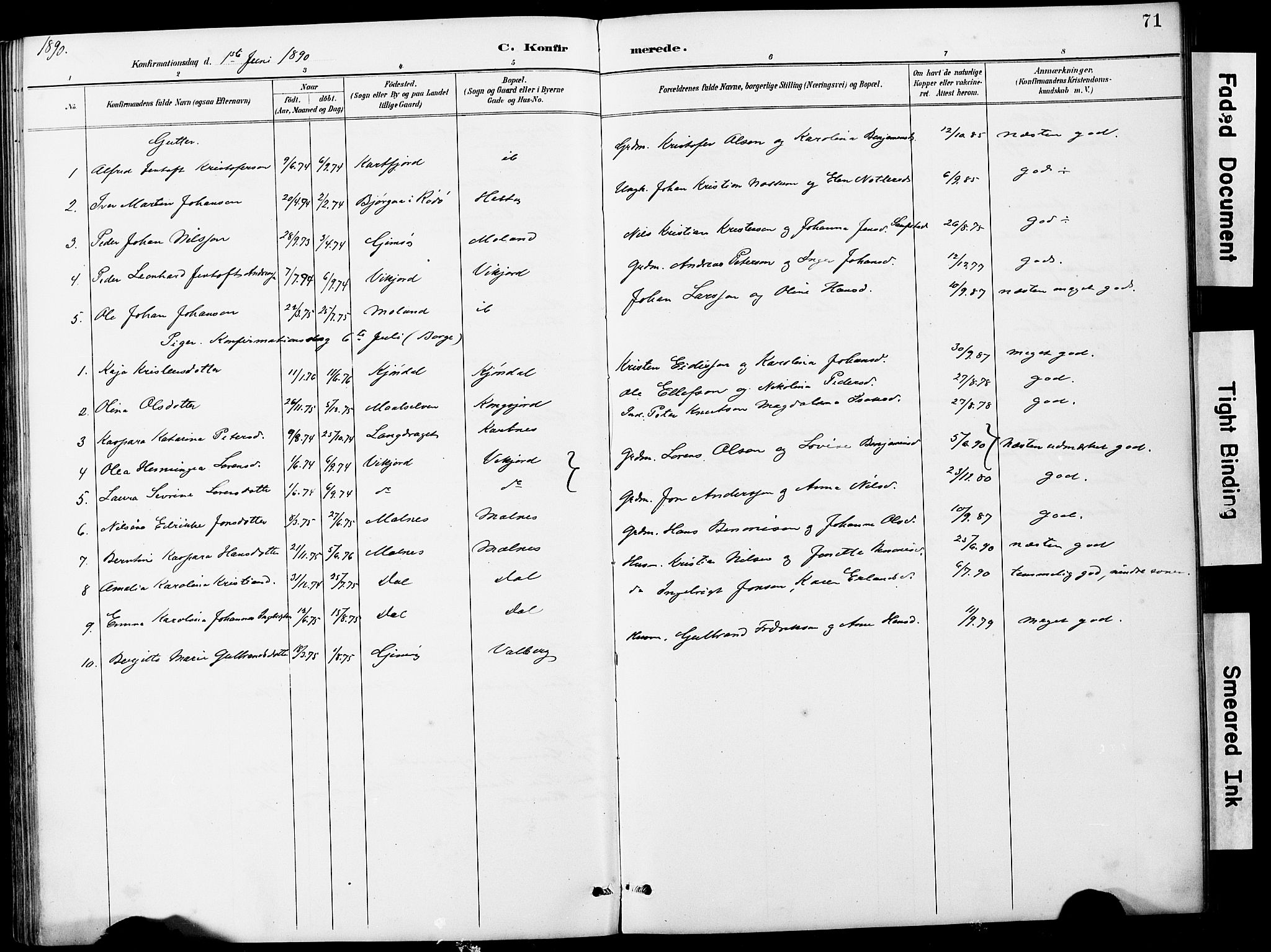 Ministerialprotokoller, klokkerbøker og fødselsregistre - Nordland, AV/SAT-A-1459/884/L1197: Parish register (copy) no. 884C03, 1888-1926, p. 71