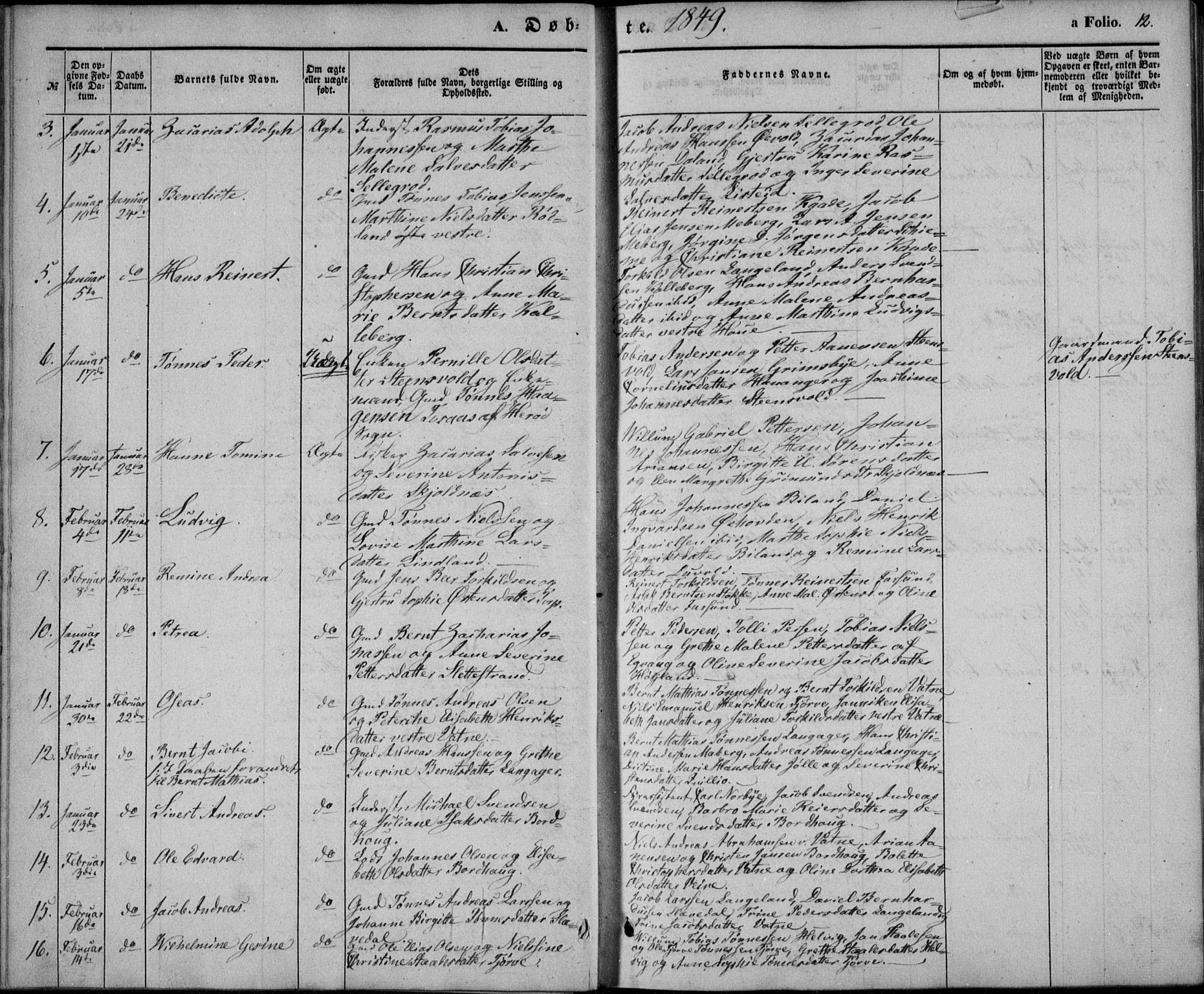 Lista sokneprestkontor, AV/SAK-1111-0027/F/Fb/L0002: Parish register (copy) no. B 2, 1847-1862, p. 12