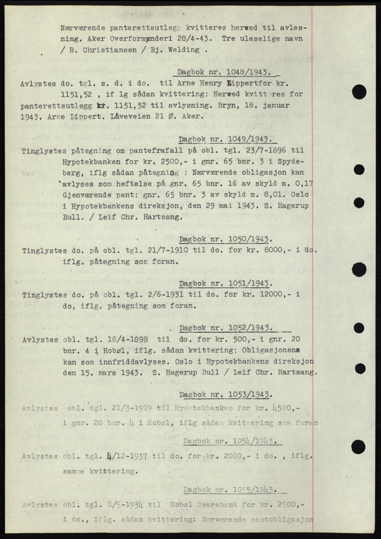 Moss sorenskriveri, AV/SAO-A-10168: Mortgage book no. C10, 1938-1950, Diary no: : 1048/1943