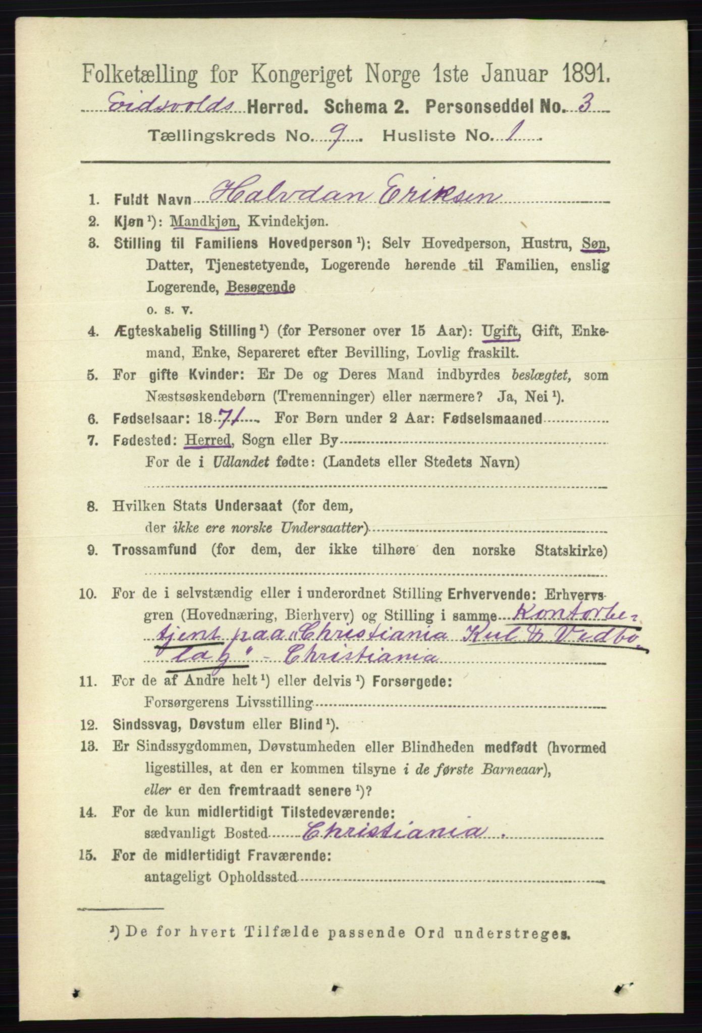 RA, 1891 census for 0237 Eidsvoll, 1891, p. 6536