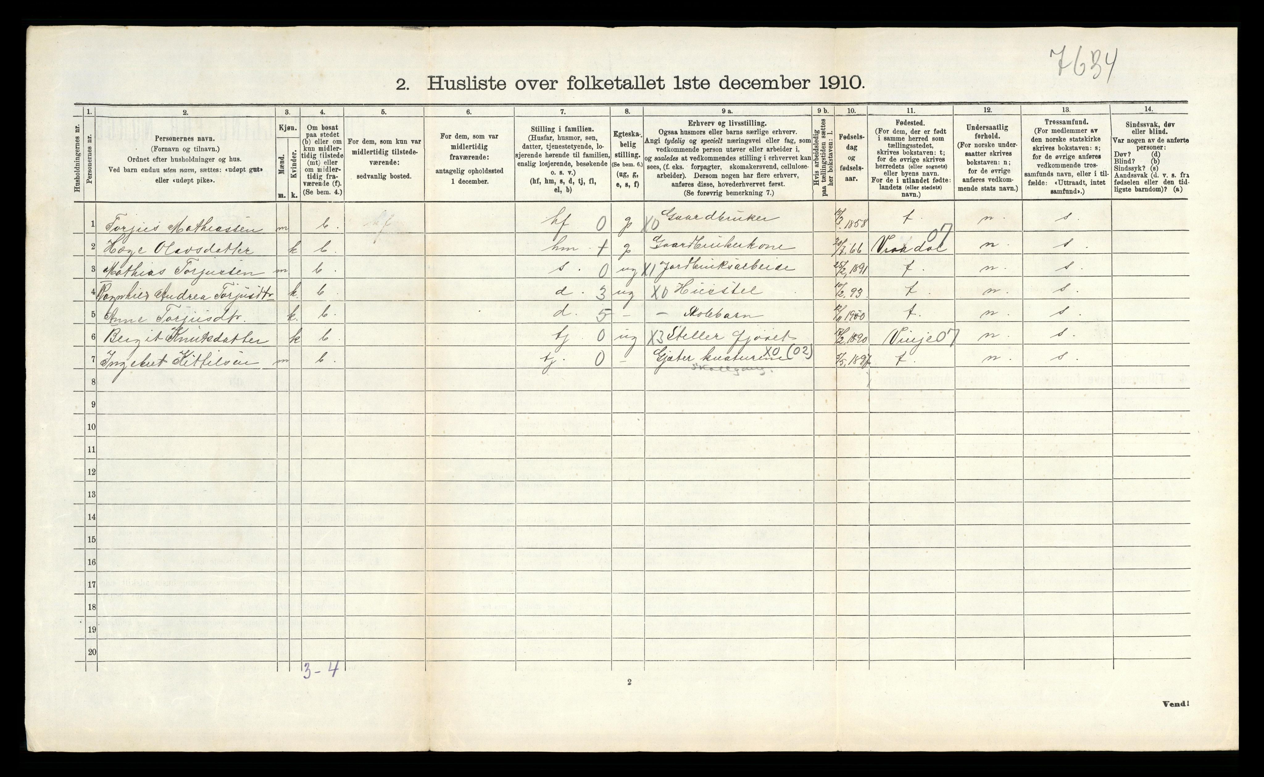 RA, 1910 census for Sauherad, 1910, p. 1020