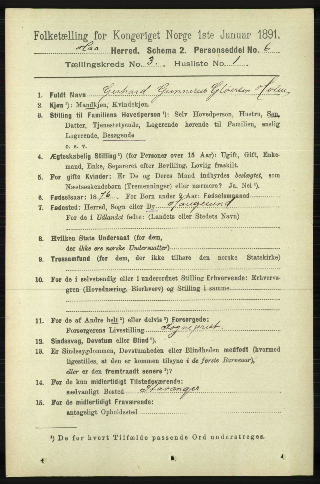 RA, 1891 census for 1119 Hå, 1891, p. 703