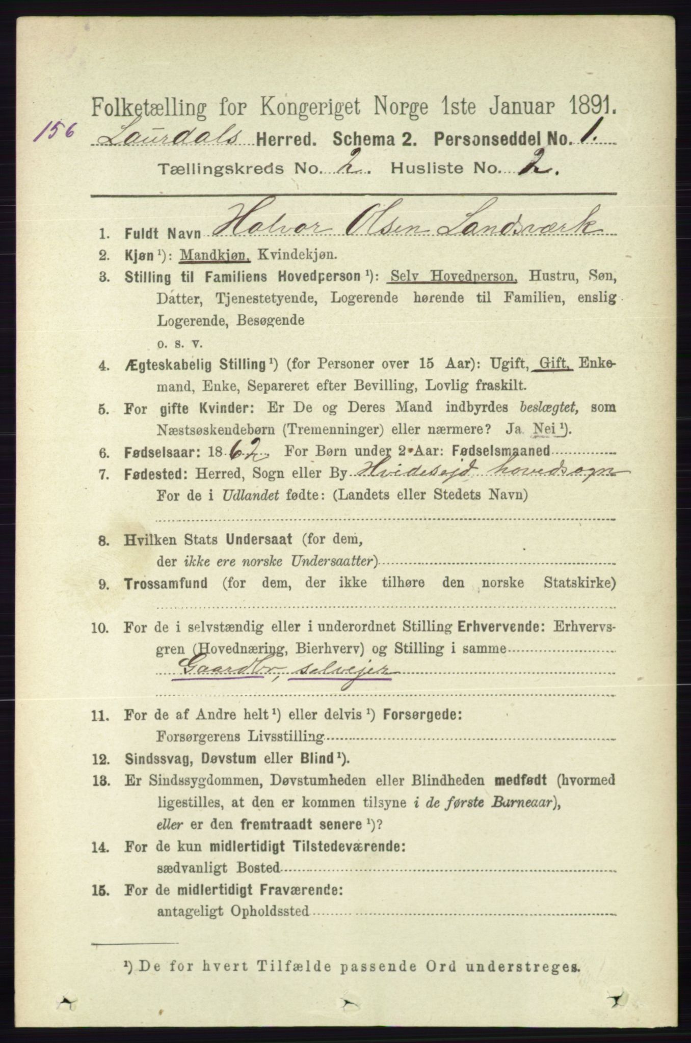 RA, 1891 census for 0833 Lårdal, 1891, p. 609