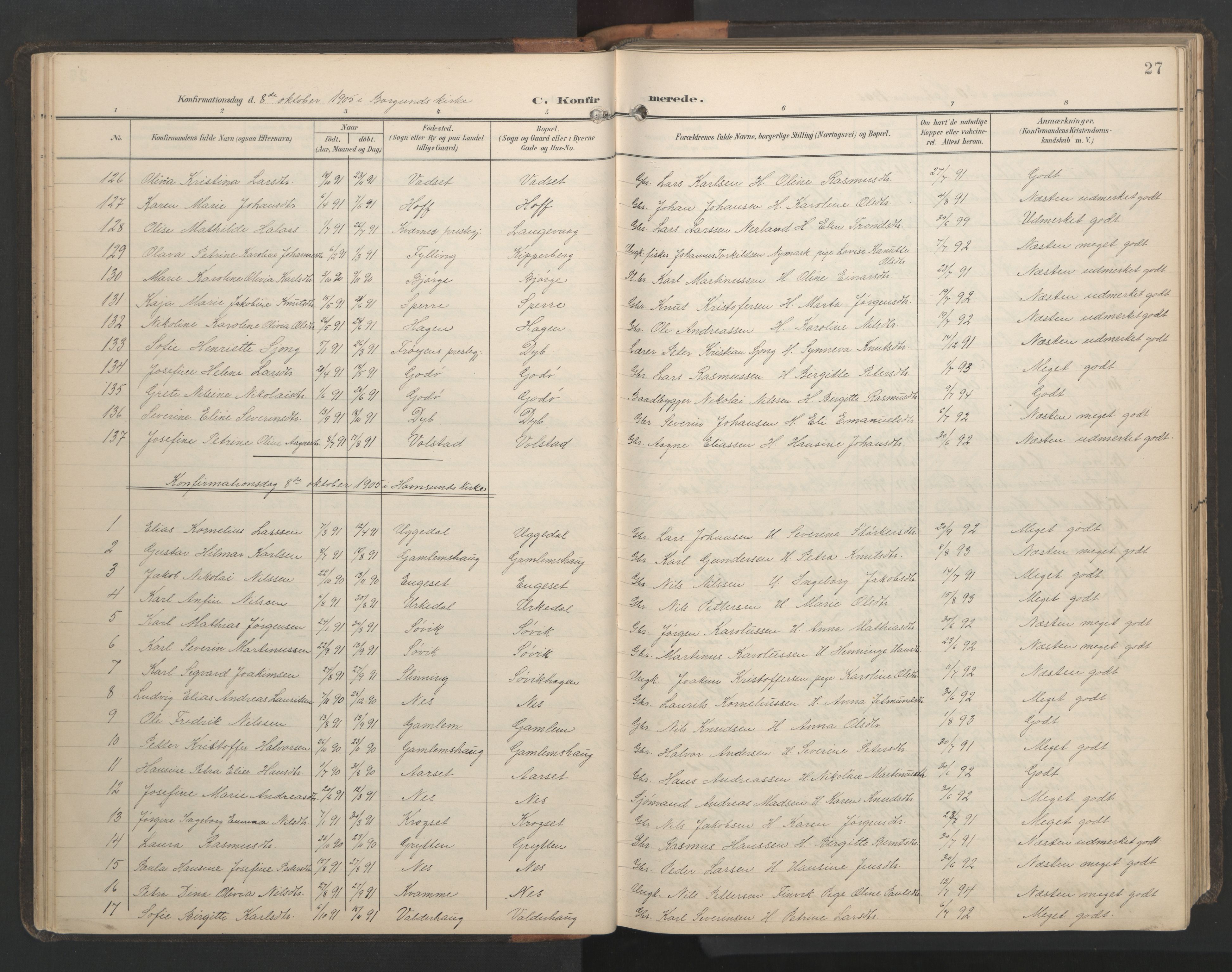 Ministerialprotokoller, klokkerbøker og fødselsregistre - Møre og Romsdal, AV/SAT-A-1454/528/L0433: Parish register (copy) no. 528C14, 1899-1922, p. 27