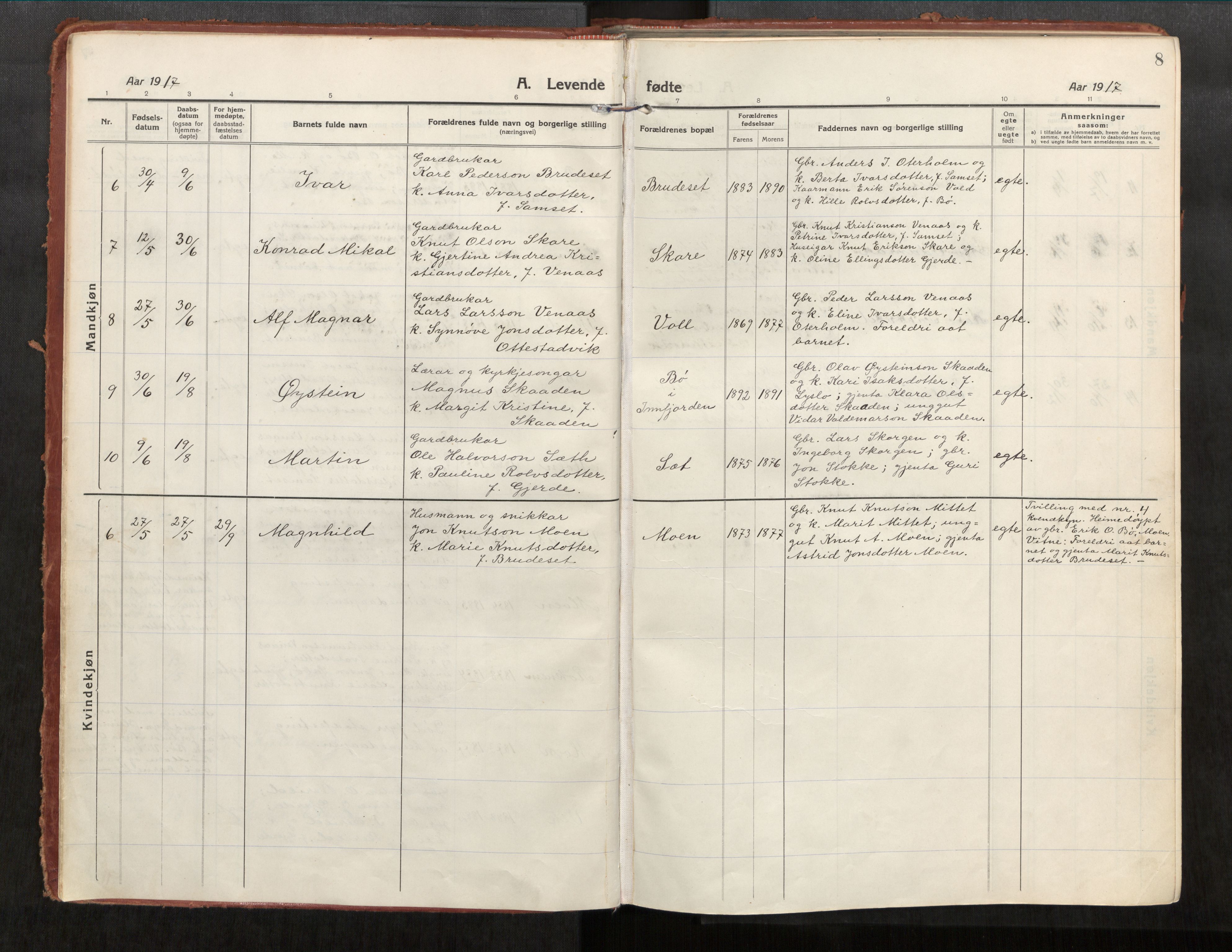 Eid sokneprestkontor, AV/SAT-A-1254: Parish register (official) no. 543A04, 1916-1956, p. 8