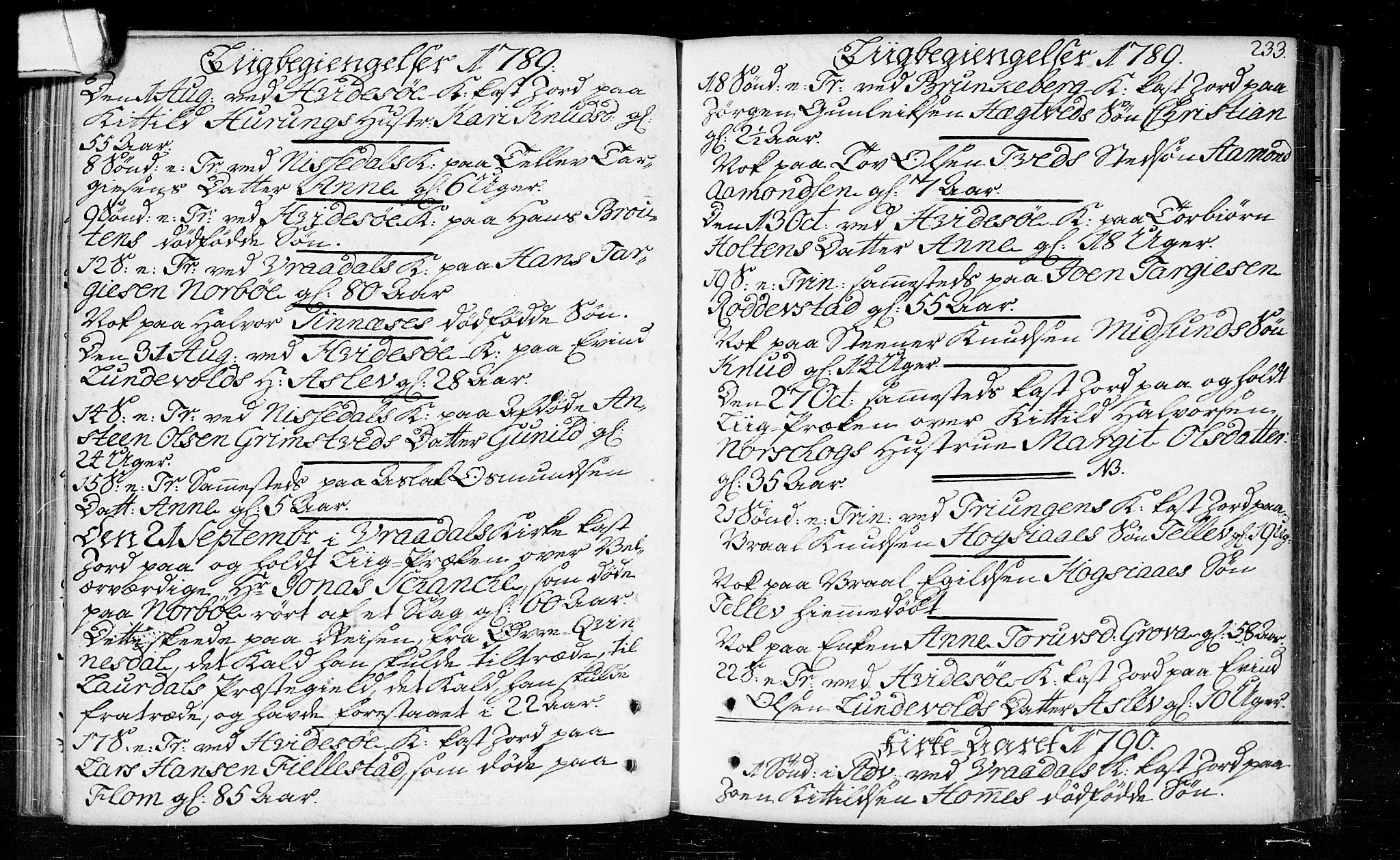 Kviteseid kirkebøker, SAKO/A-276/F/Fa/L0003: Parish register (official) no. I 3, 1787-1799, p. 233