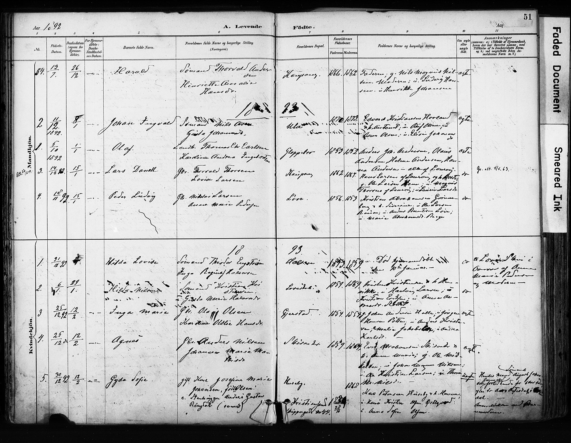 Tjølling kirkebøker, AV/SAKO-A-60/F/Fa/L0009: Parish register (official) no. 9, 1887-1905, p. 51