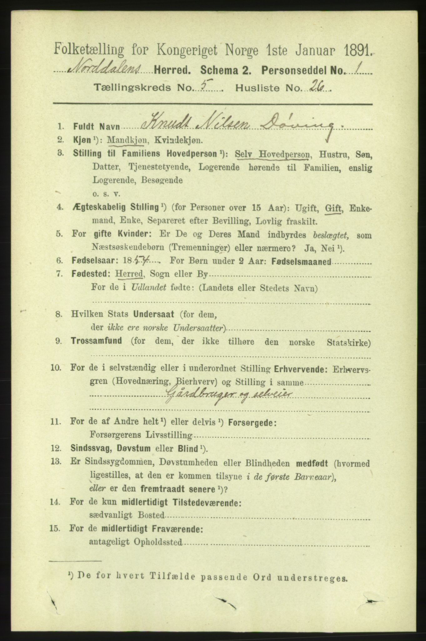 RA, 1891 census for 1524 Norddal, 1891, p. 1138