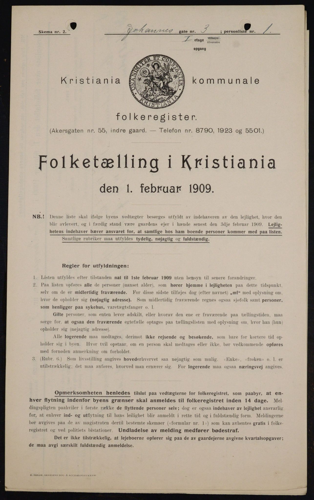 OBA, Municipal Census 1909 for Kristiania, 1909, p. 43065