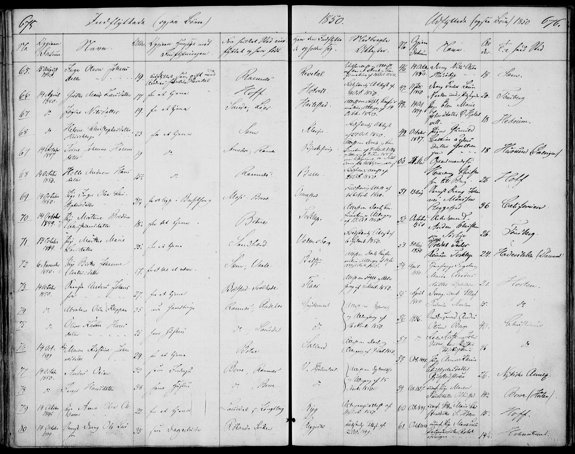 Våle kirkebøker, AV/SAKO-A-334/F/Fa/L0009b: Parish register (official) no. I 9B, 1841-1860, p. 675-676