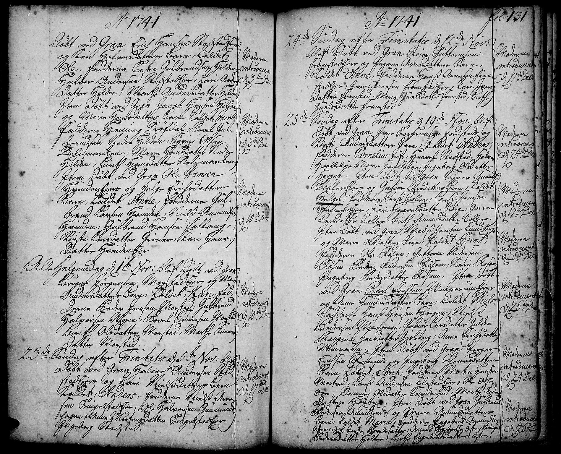 Gran prestekontor, AV/SAH-PREST-112/H/Ha/Haa/L0002: Parish register (official) no. 2, 1732-1744, p. 131