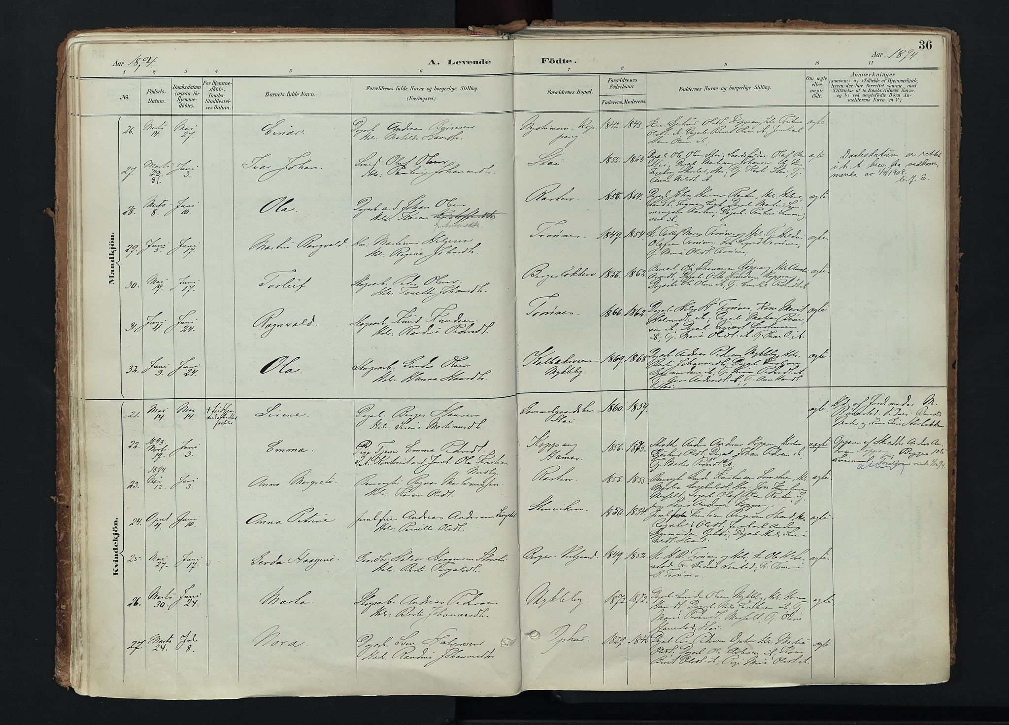 Stor-Elvdal prestekontor, SAH/PREST-052/H/Ha/Haa/L0004: Parish register (official) no. 4, 1890-1922, p. 36