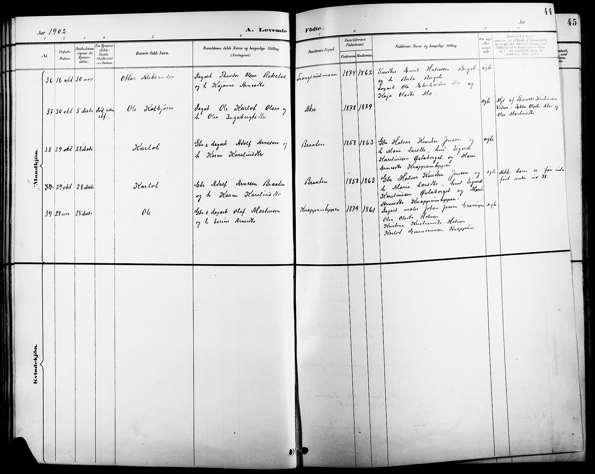 Åsnes prestekontor, SAH/PREST-042/H/Ha/Hab/L0004: Parish register (copy) no. 4, 1895-1909, p. 44