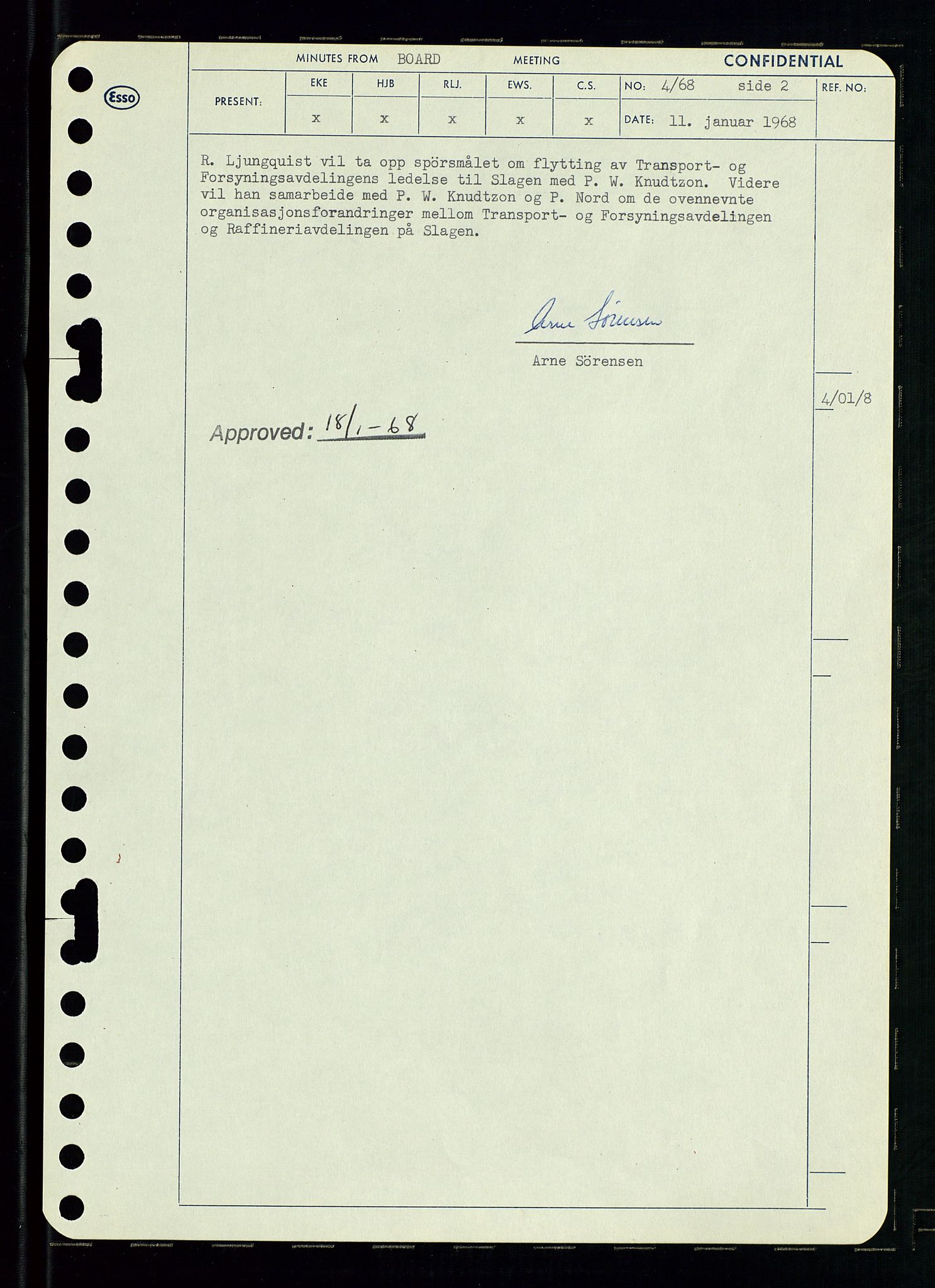 Pa 0982 - Esso Norge A/S, AV/SAST-A-100448/A/Aa/L0002/0004: Den administrerende direksjon Board minutes (styrereferater) / Den administrerende direksjon Board minutes (styrereferater), 1968, p. 8