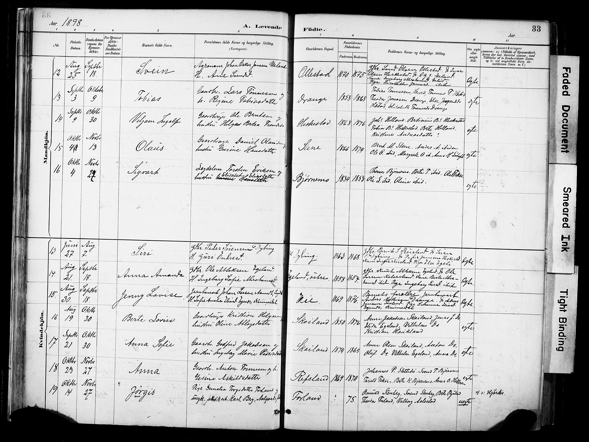 Lund sokneprestkontor, AV/SAST-A-101809/S06/L0012: Parish register (official) no. A 11, 1887-1921, p. 33