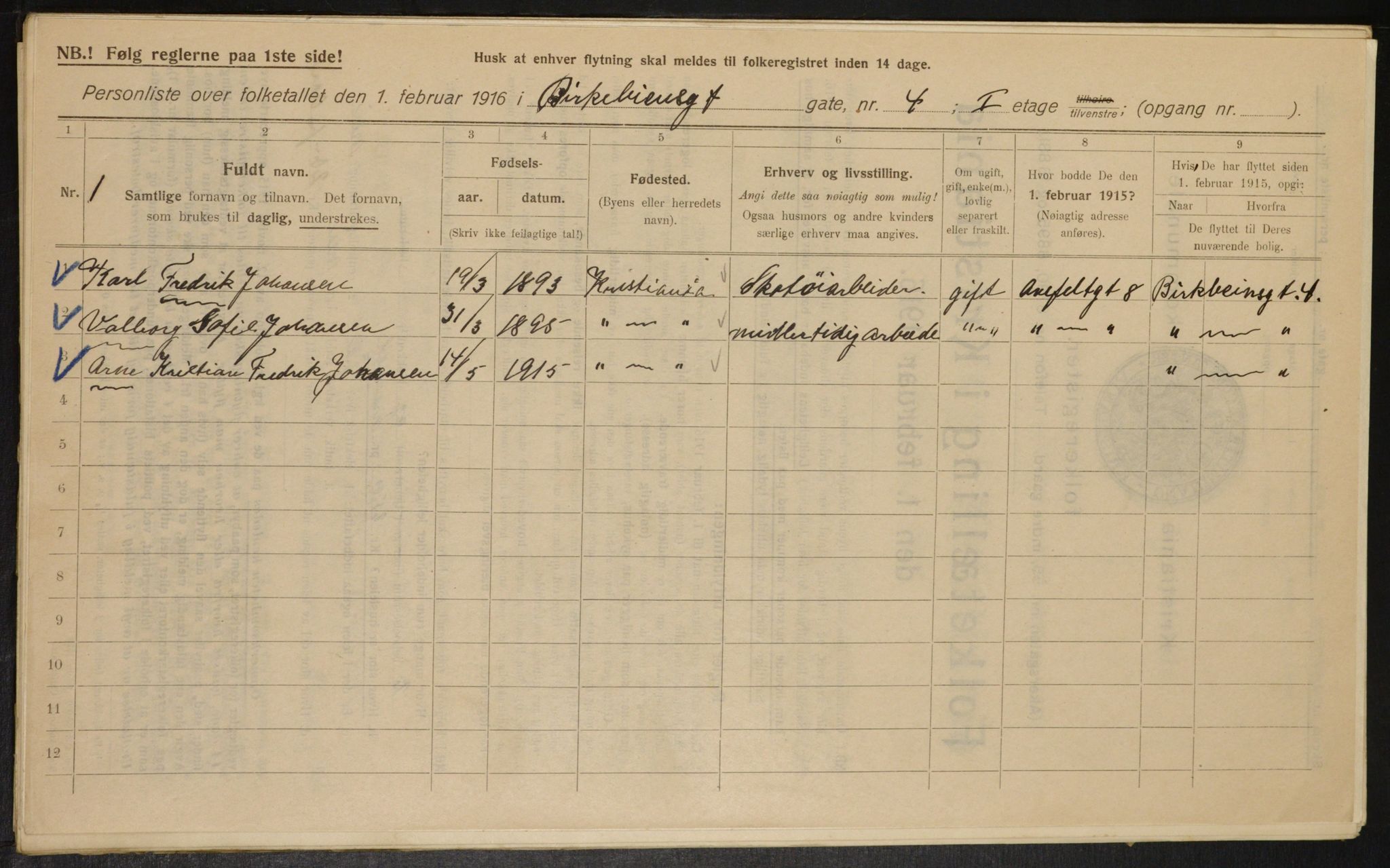 OBA, Municipal Census 1916 for Kristiania, 1916, p. 4992