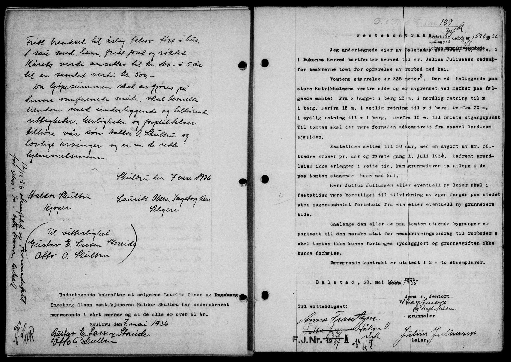 Lofoten sorenskriveri, SAT/A-0017/1/2/2C/L0001a: Mortgage book no. 1a, 1936-1937, Diary no: : 1536/1936