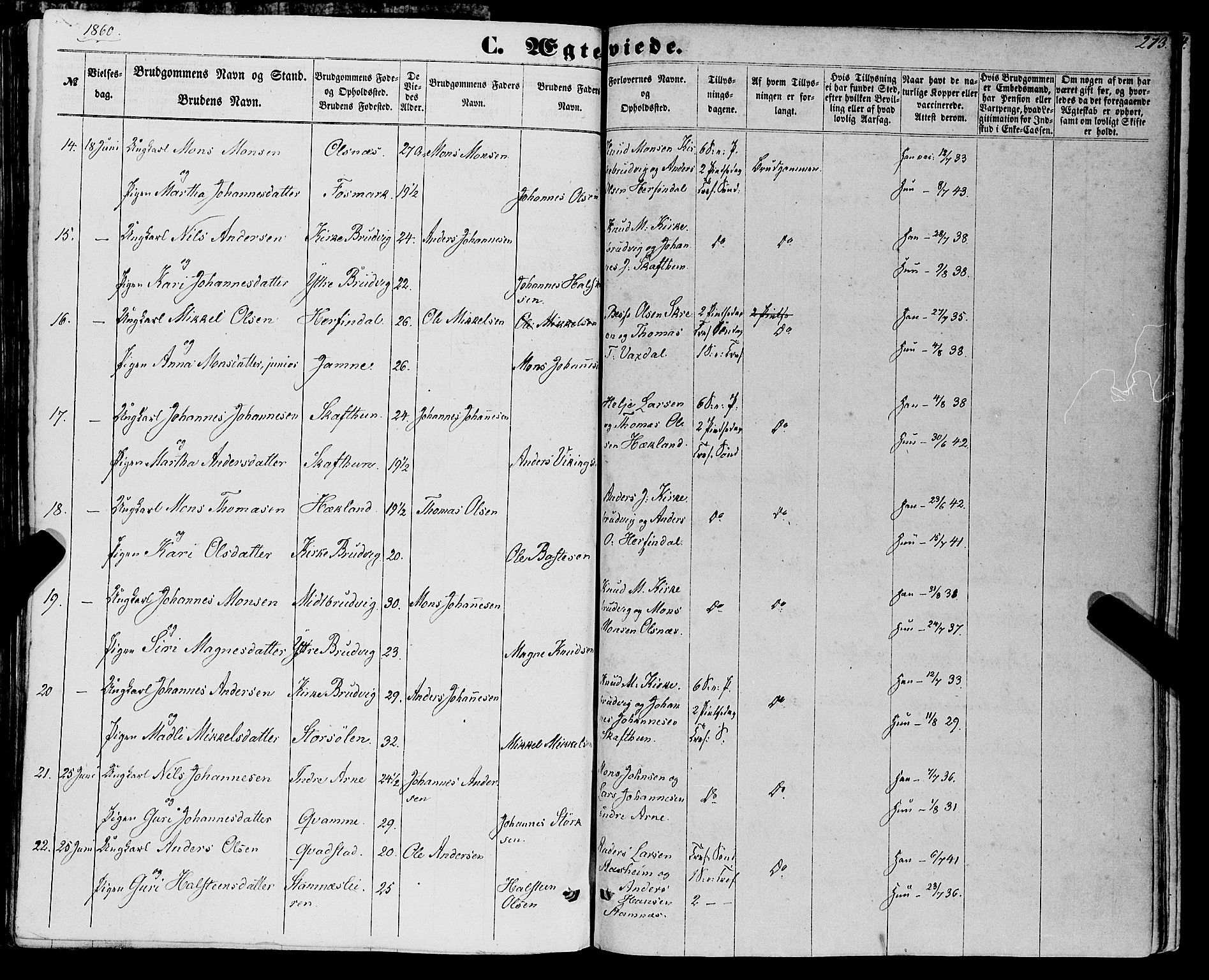 Haus sokneprestembete, AV/SAB-A-75601/H/Haa: Parish register (official) no. A 17, 1858-1870, p. 273