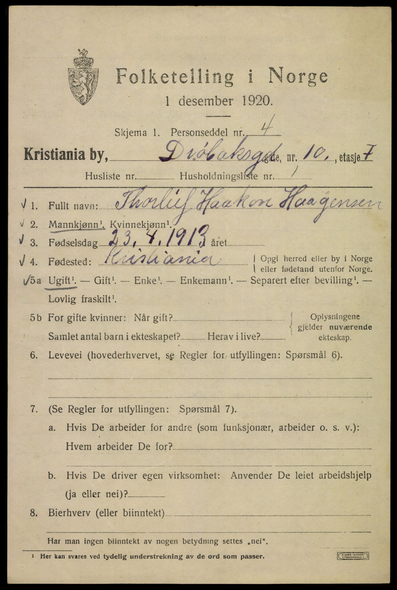 SAO, 1920 census for Kristiania, 1920, p. 203825